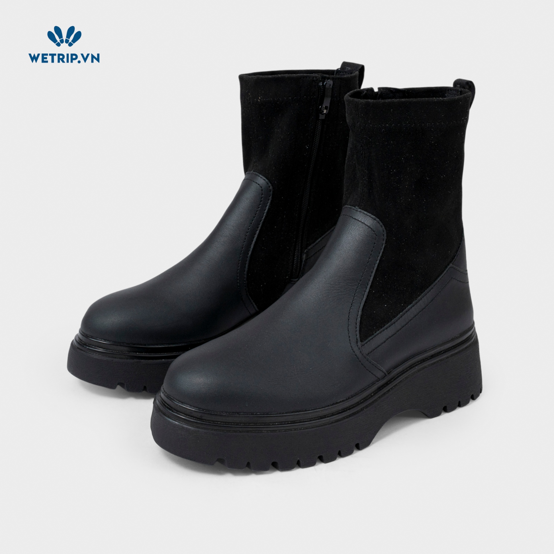Boots Lửng Đế Bằng Bussola (Da-Đen cổ da lộn) Mã BL-DB-BSL-062-A2