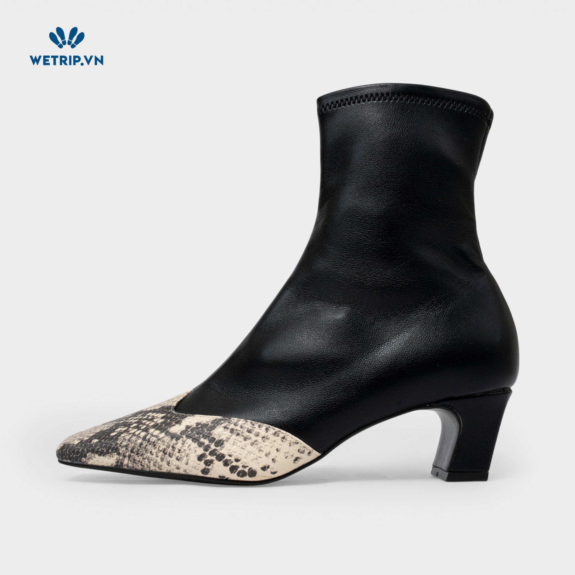 Boots Lửng Cao Gót Steve Madden (Da-Đen phối da rắn, cao 5cm) Mã BL-CG-SMD-008-A