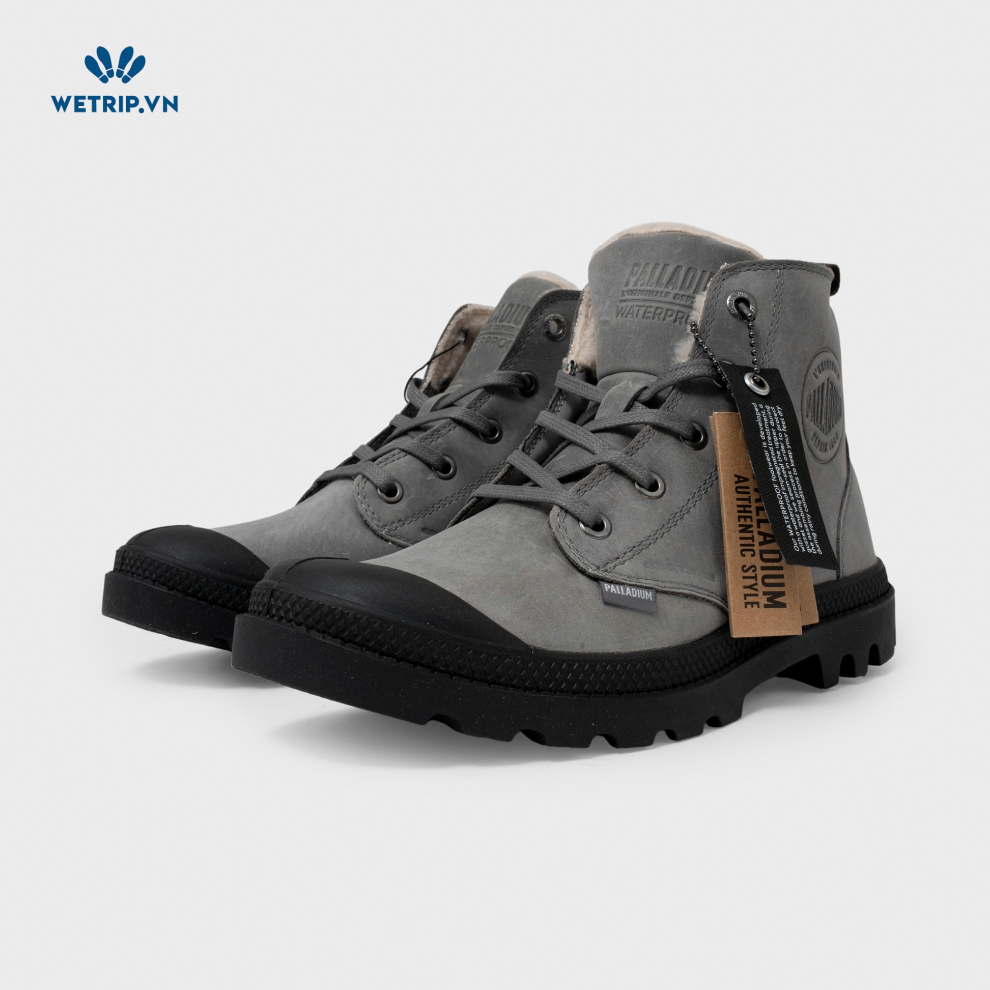 Boots Mắt Cá Đế Bằng Palladium (Xám-Lót lông) Mã BMC-DB-PALA-004-C