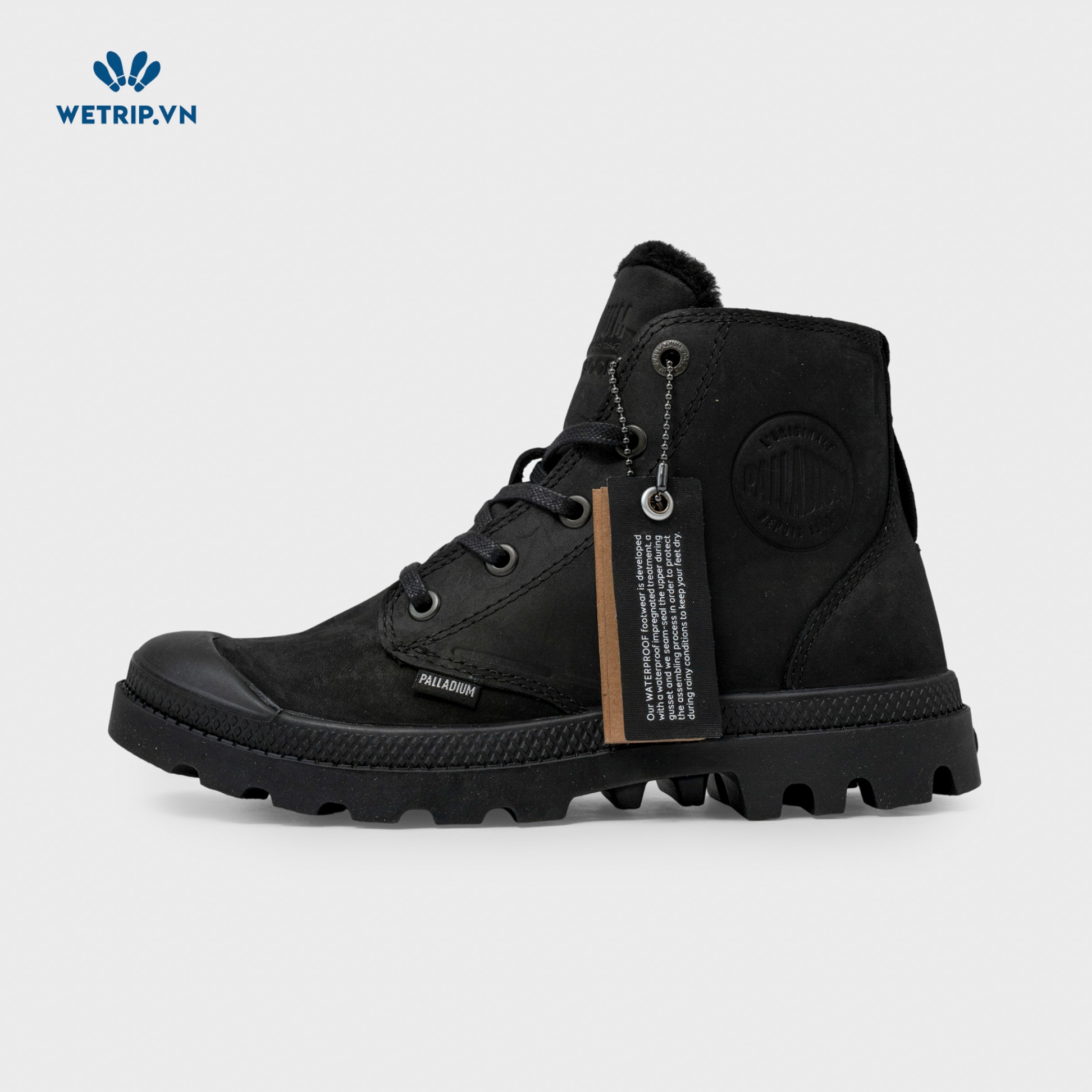 Boots Mắt Cá Đế Bằng Palladium (Đen-Lót lông) Mã BMC-DB-PALA-004-A