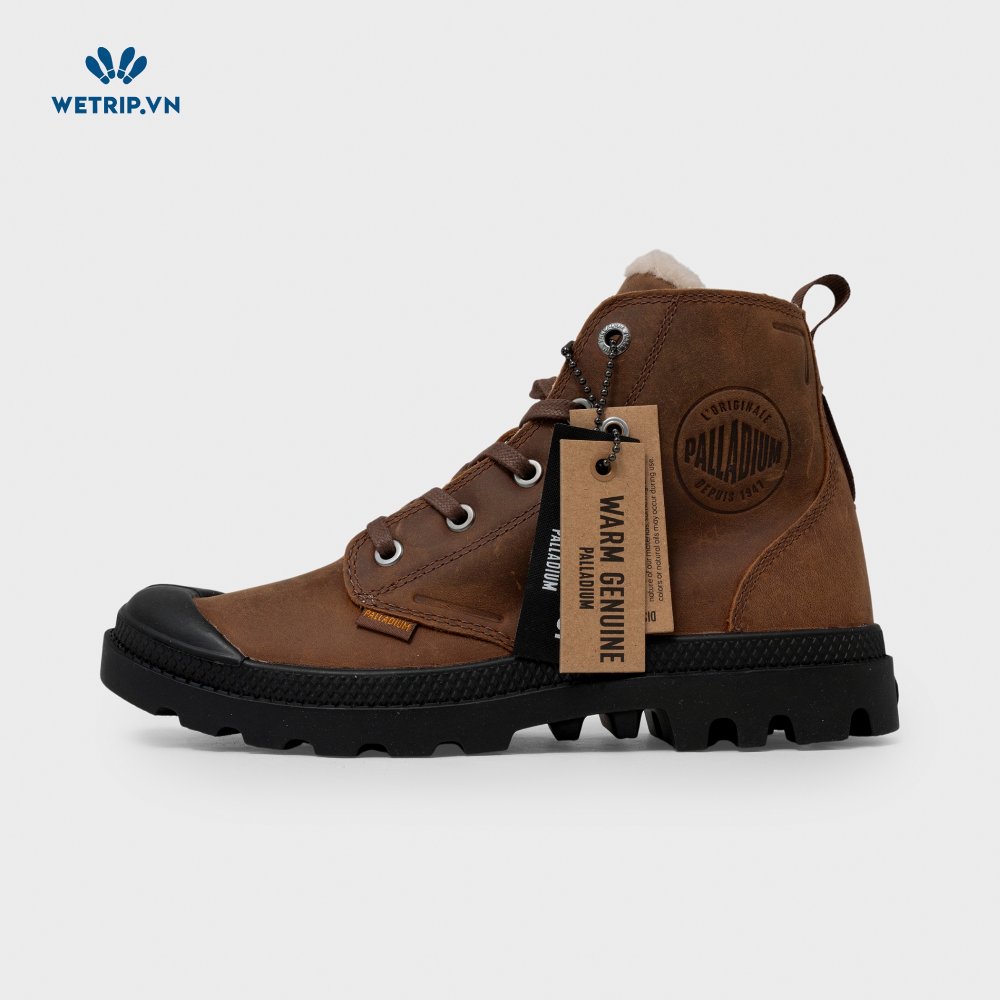 Boots Mắt Cá Đế Bằng Palladium (Nâu-Lót lông) Mã BMC-DB-PALA-004-B