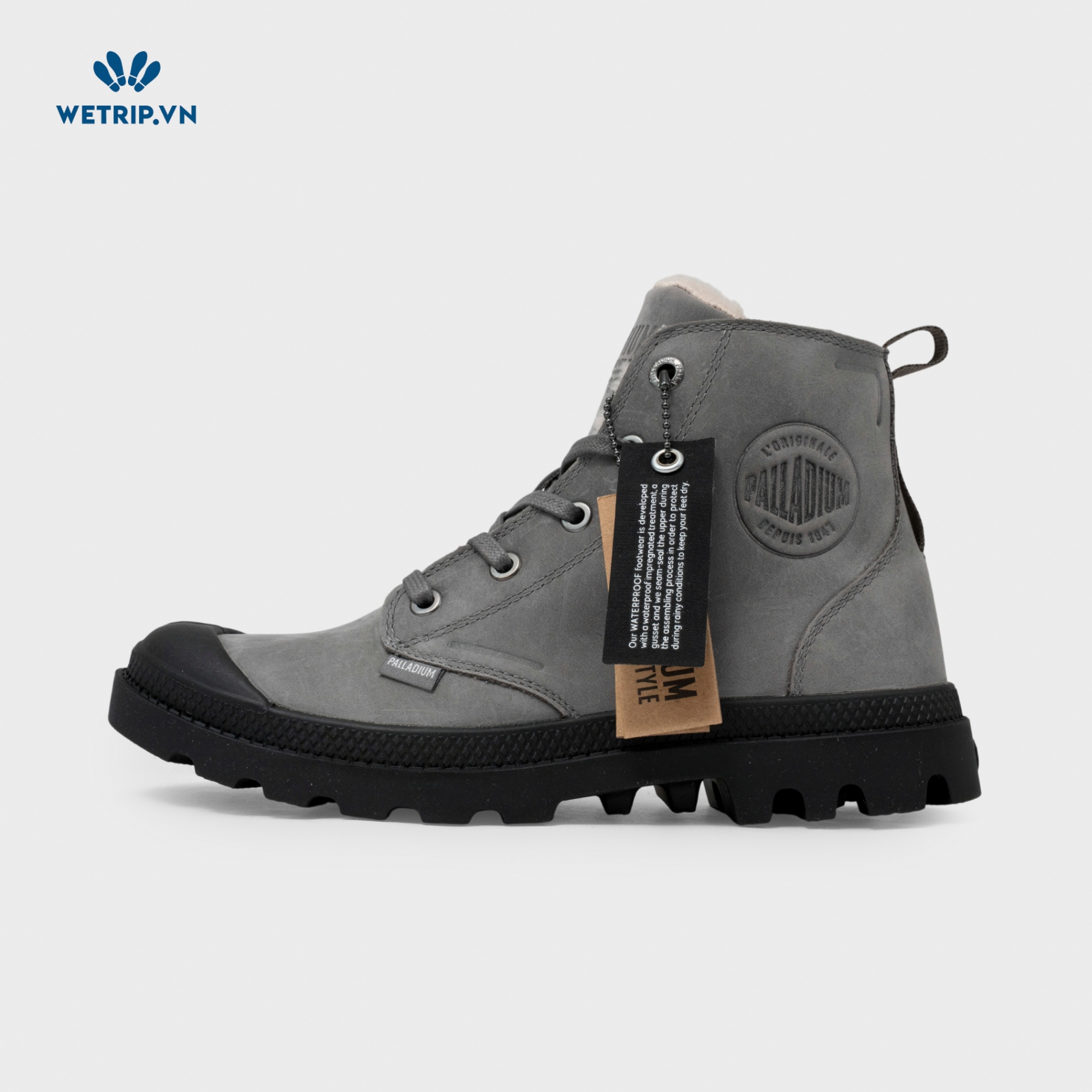 Boots Mắt Cá Đế Bằng Palladium (Xám-Lót lông) Mã BMC-DB-PALA-004-C
