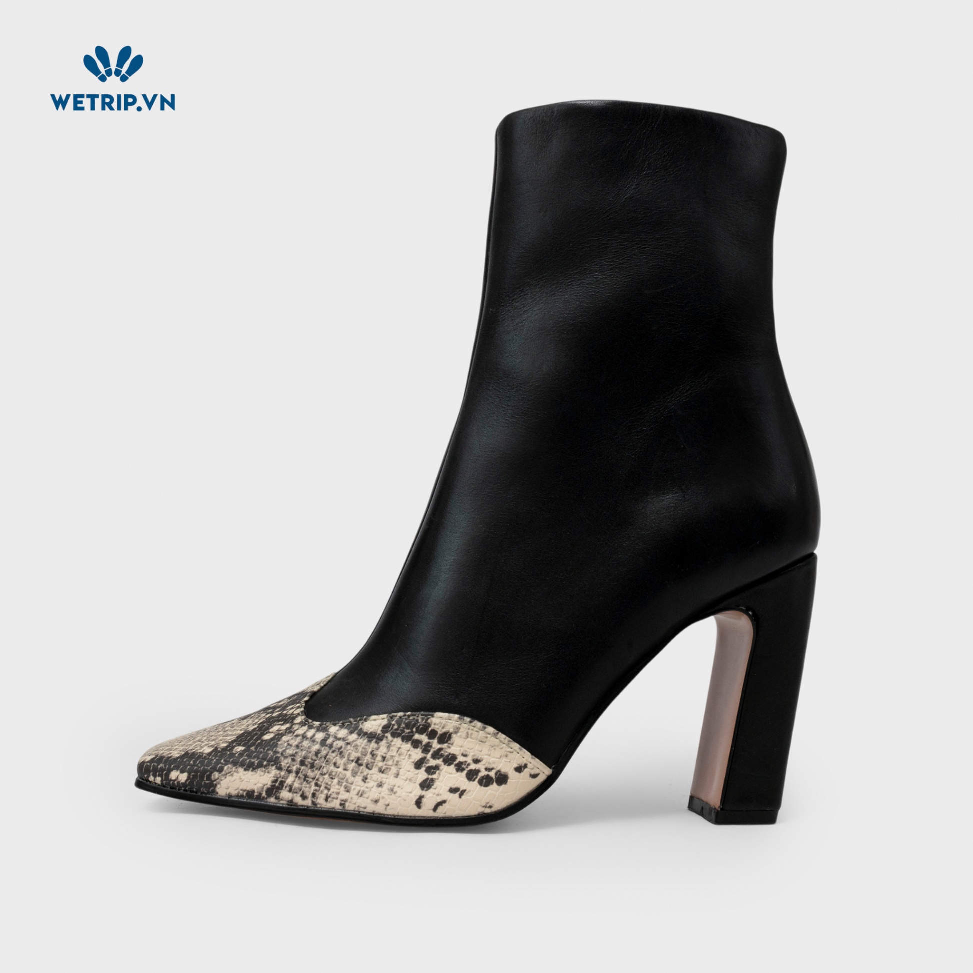 Boots Lửng Cao Gót Steve Madden (Da-Đen phối da rắn, cao 9cm) Mã BL-CG-SMD-009-A