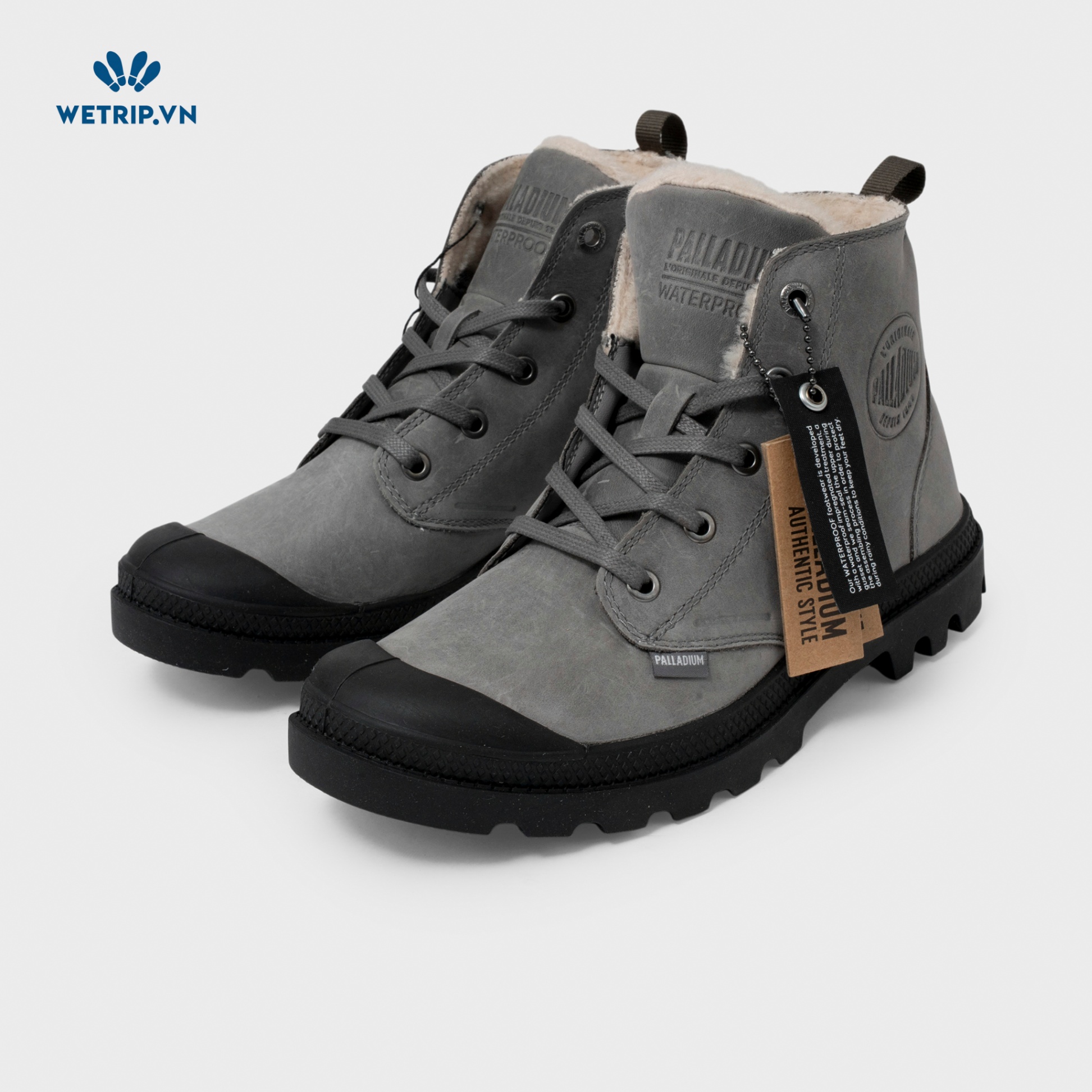 Boots Mắt Cá Đế Bằng Palladium (Xám-Lót lông) Mã BMC-DB-PALA-004-C