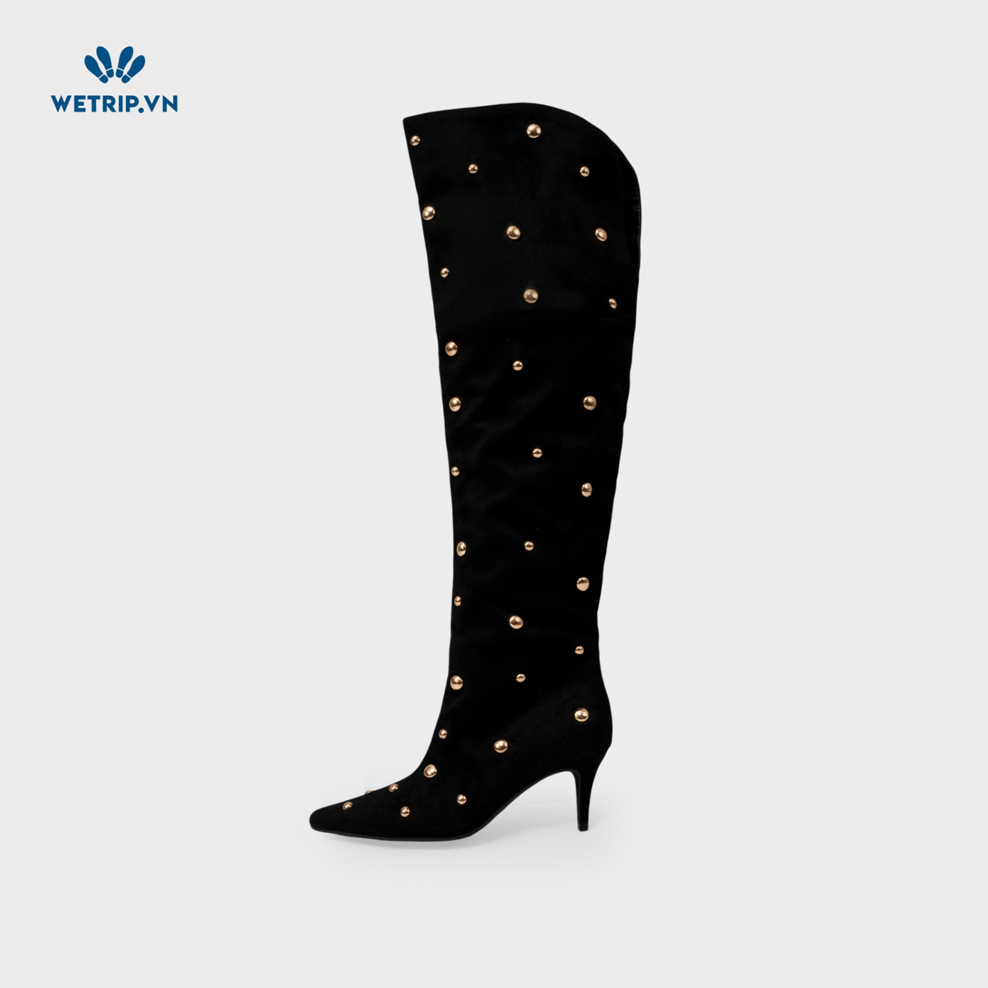 Boots Đầu Gối Cao Gót I.N.C (Da lộn-Đen gắn khuy vàng) Mã BDG-CG-INC-006-A