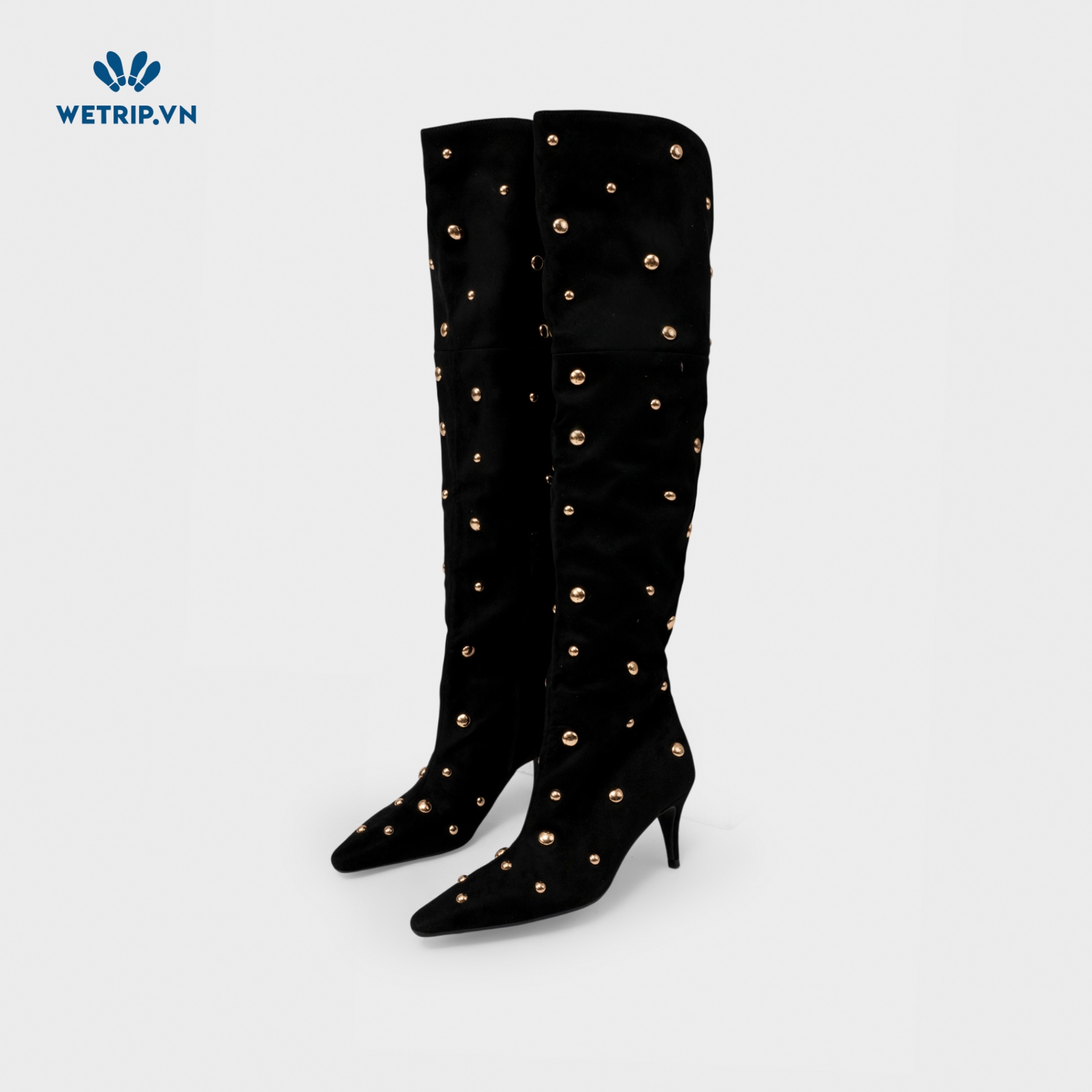 Boots Đầu Gối Cao Gót I.N.C (Da lộn-Đen gắn khuy vàng) Mã BDG-CG-INC-006-A