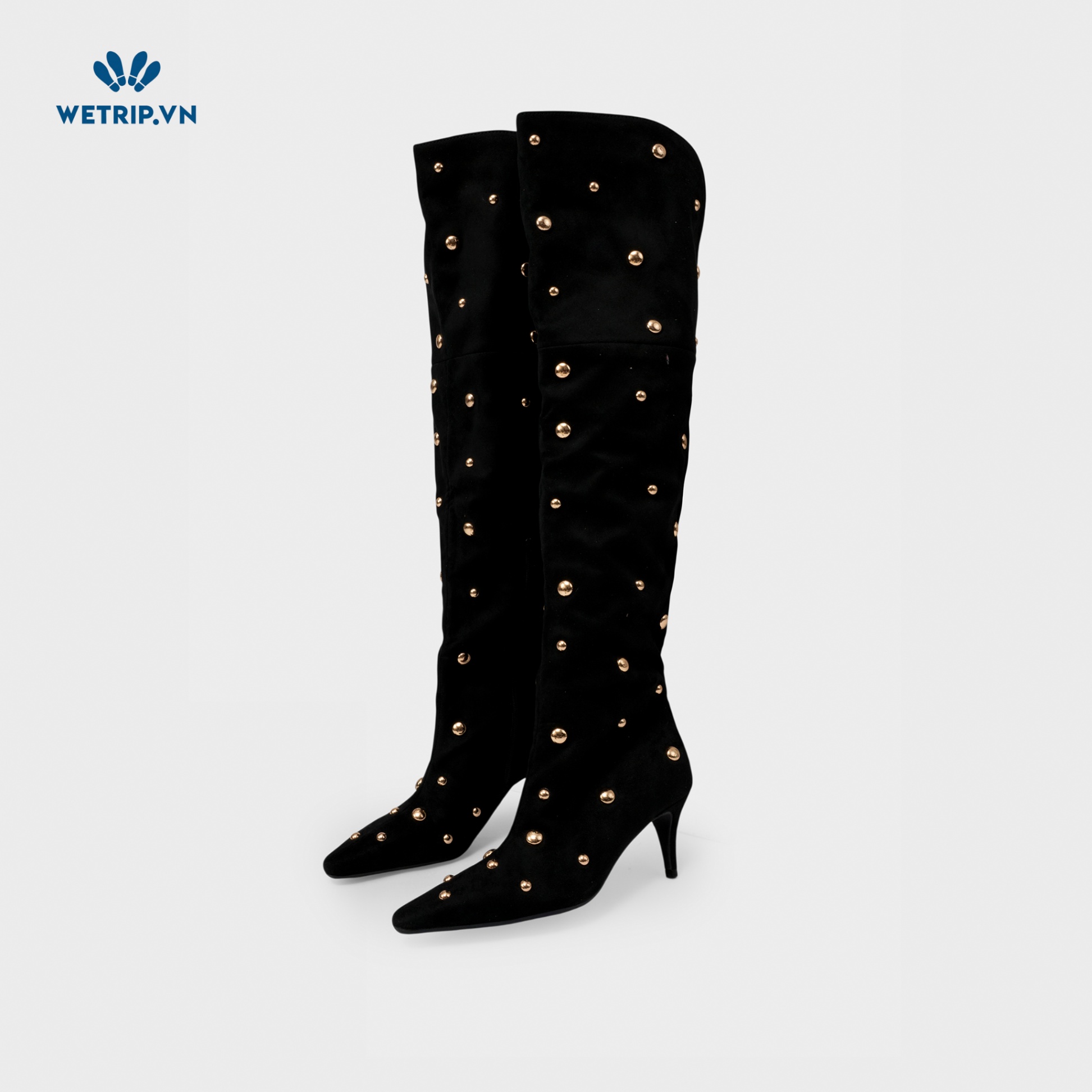 Boots Đầu Gối Cao Gót I.N.C (Da lộn-Đen gắn khuy vàng) Mã BDG-CG-INC-006-A