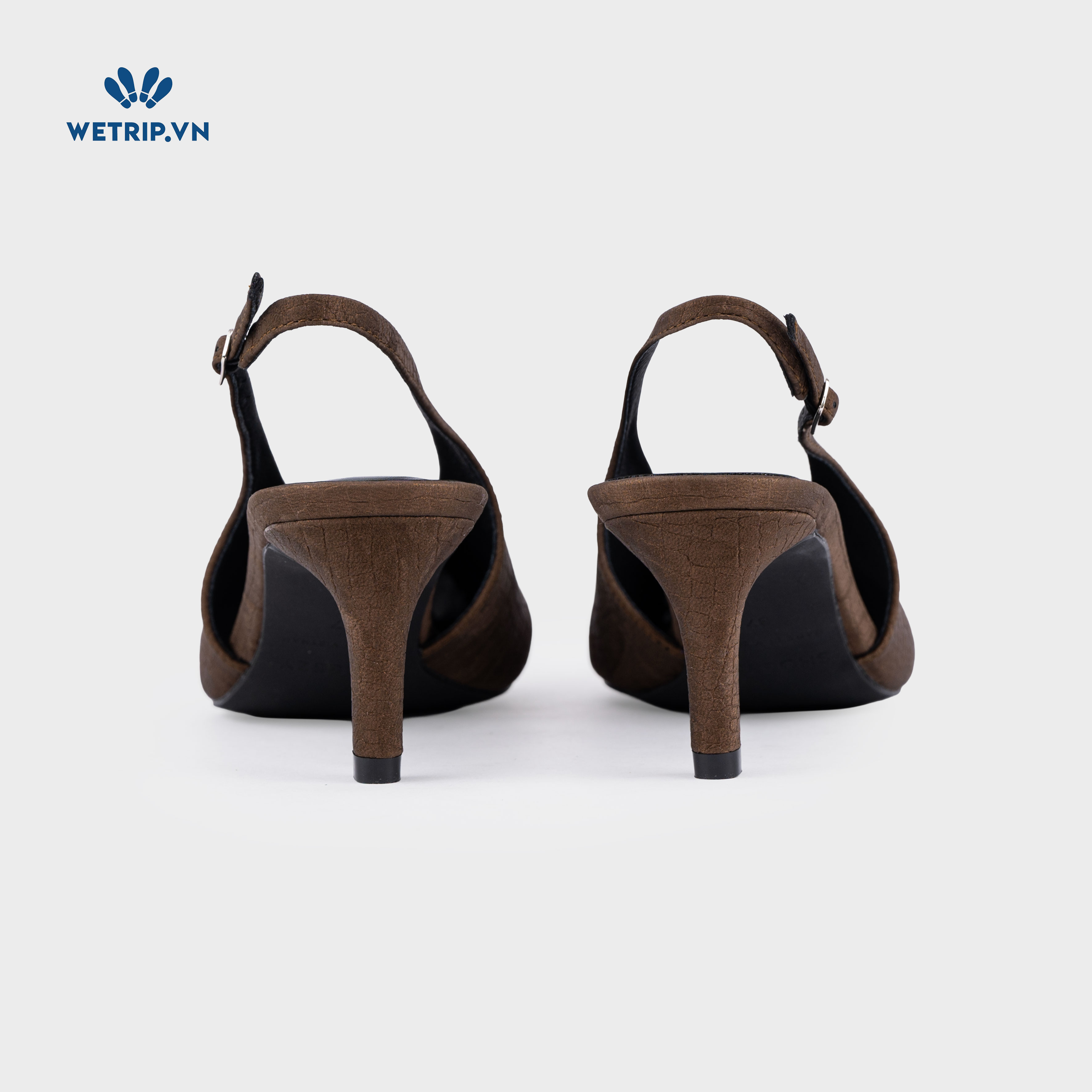 Americano Shoeszy -Slingback cao gót (7cm) màu nâu
