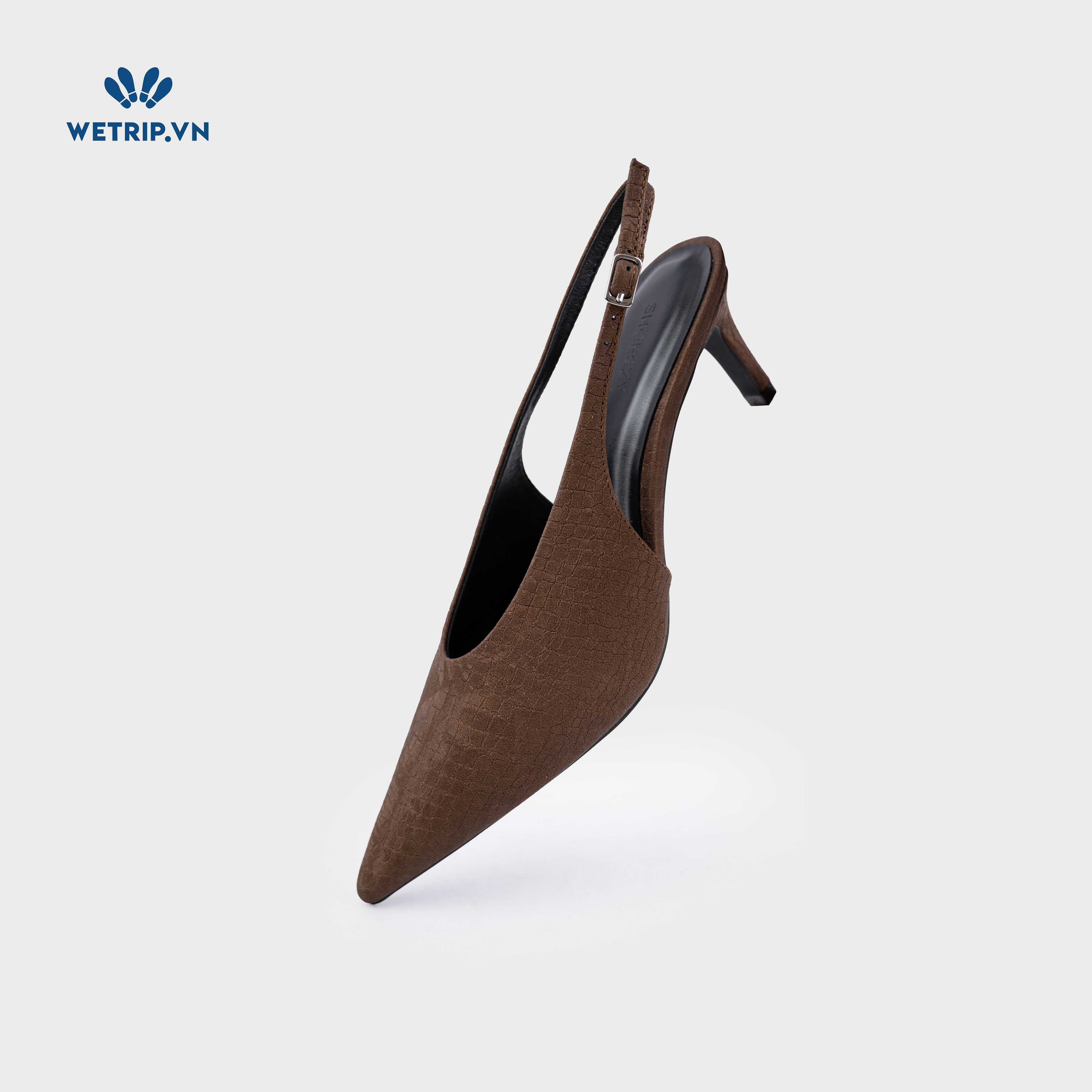 Americano Shoeszy -Slingback cao gót (7cm) màu nâu
