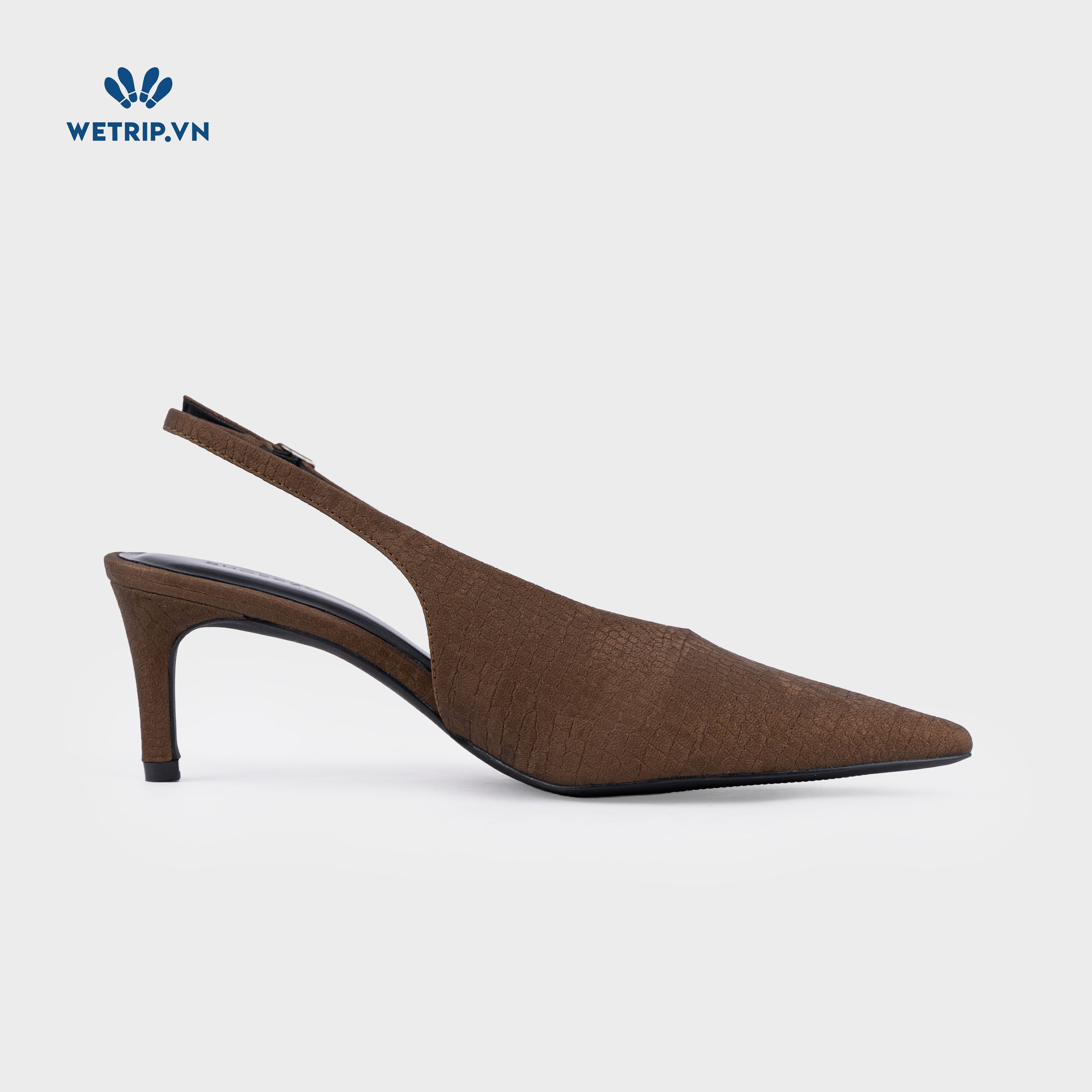 Americano Shoeszy -Slingback cao gót (7cm) màu nâu