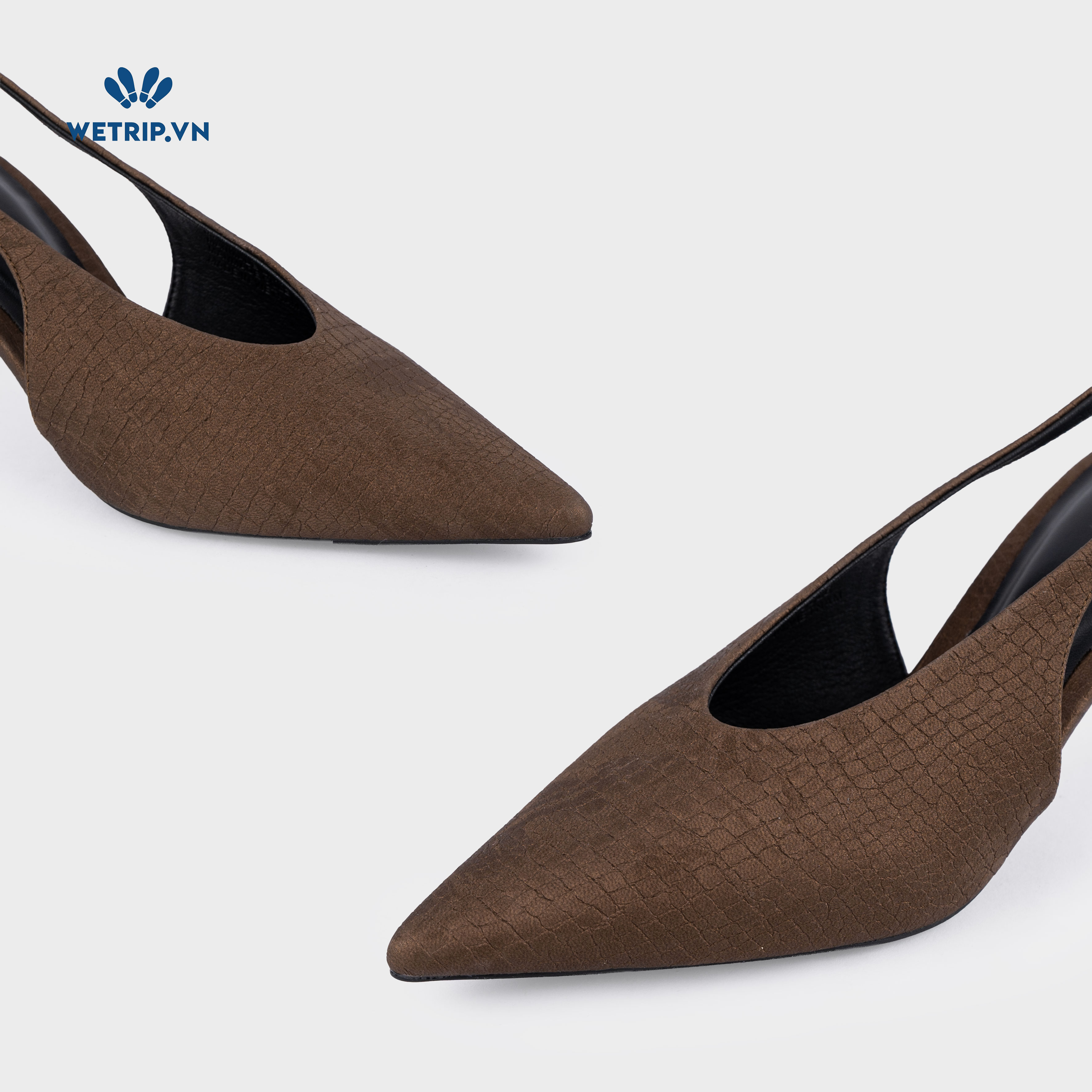 Americano Shoeszy -Slingback cao gót (7cm) màu nâu