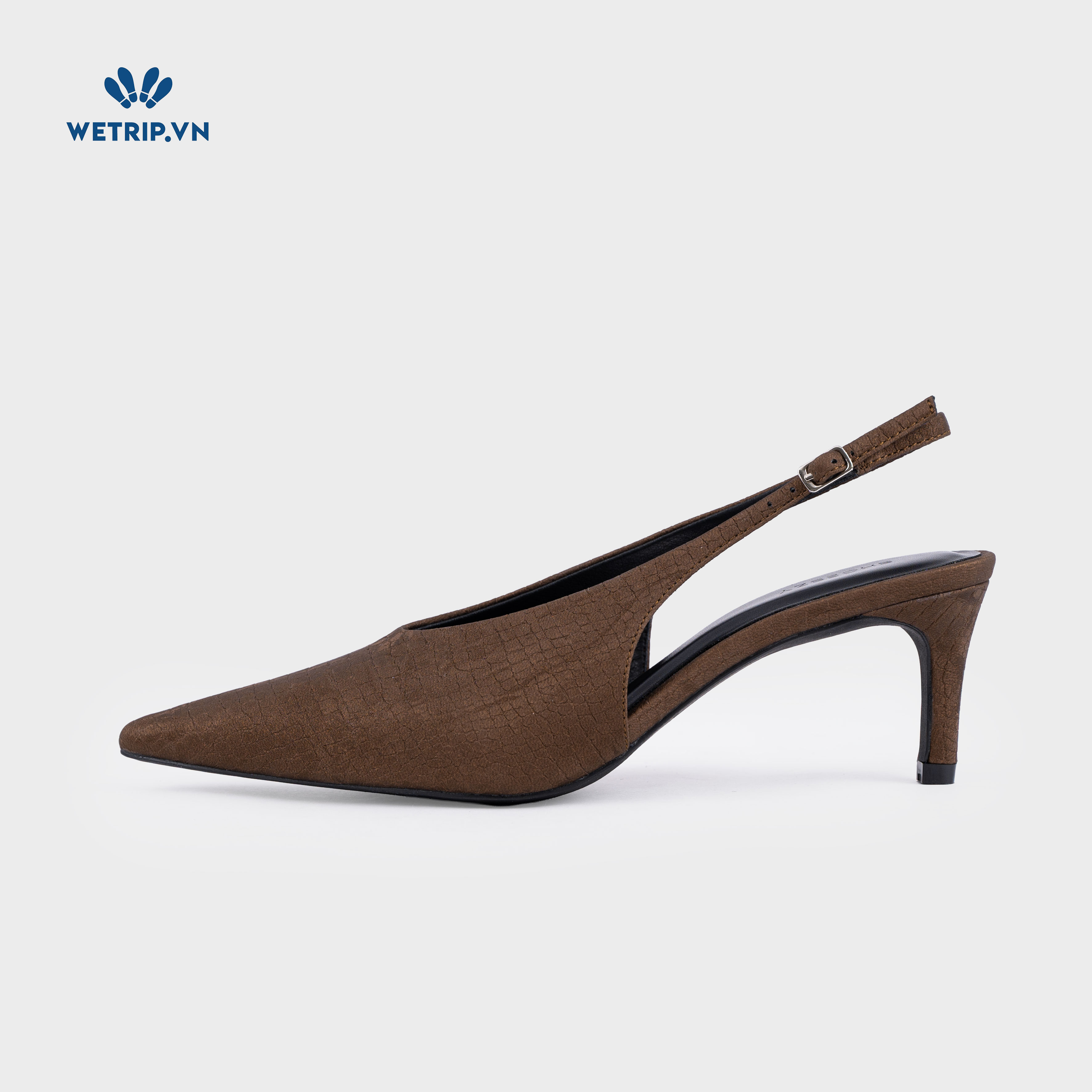 Americano Shoeszy -Slingback cao gót (7cm) màu nâu
