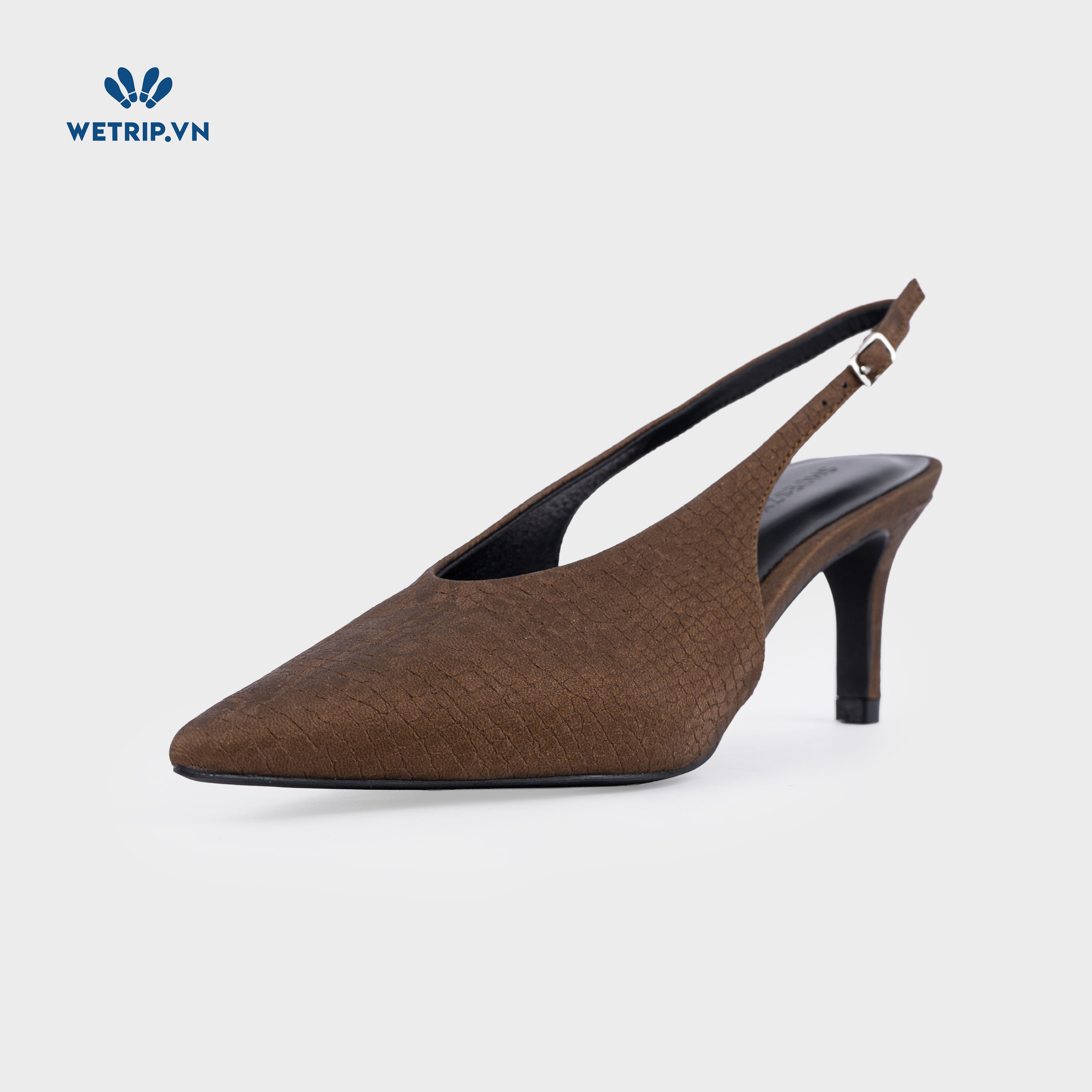Americano Shoeszy -Slingback cao gót (7cm) màu nâu