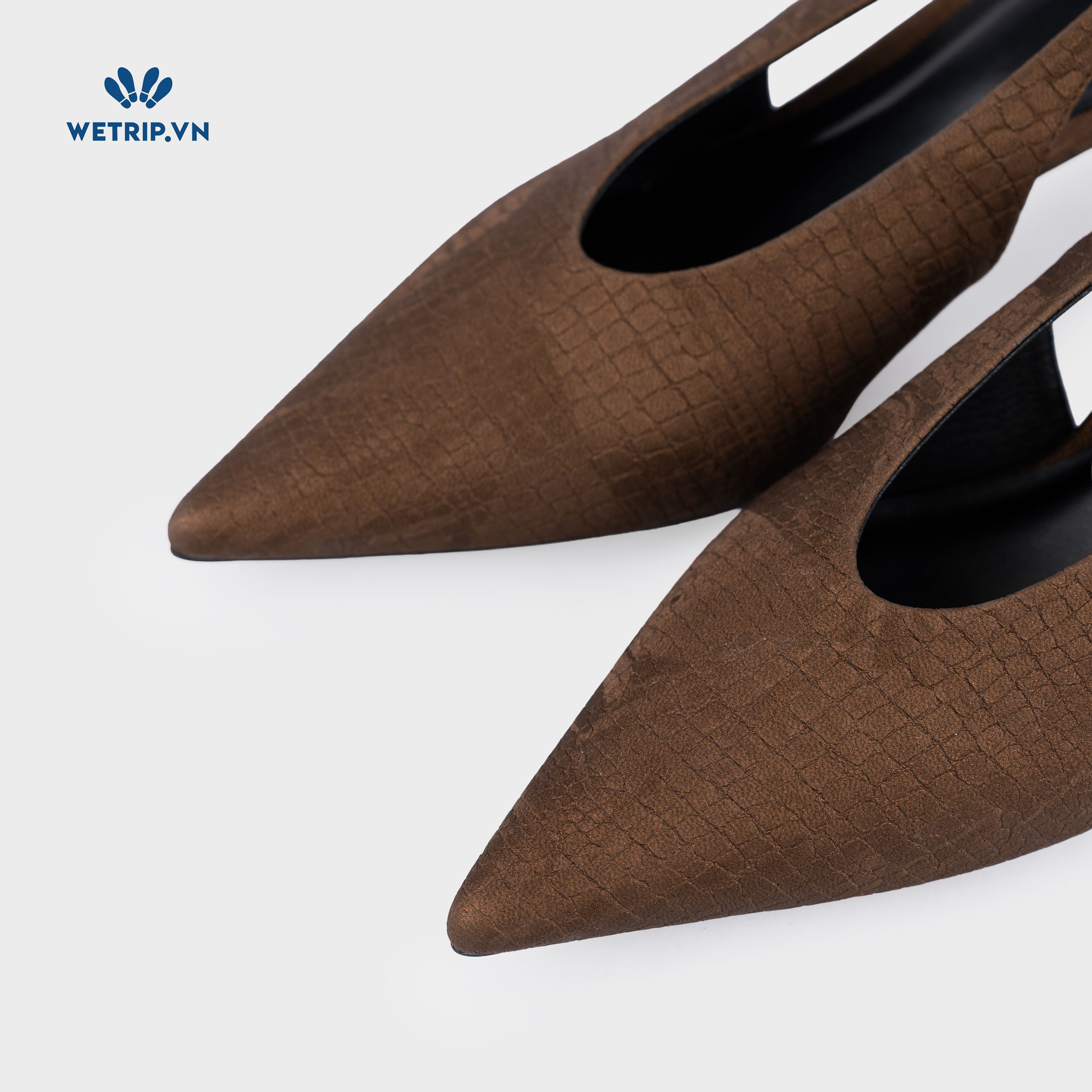 Americano Shoeszy -Slingback cao gót (7cm) màu nâu