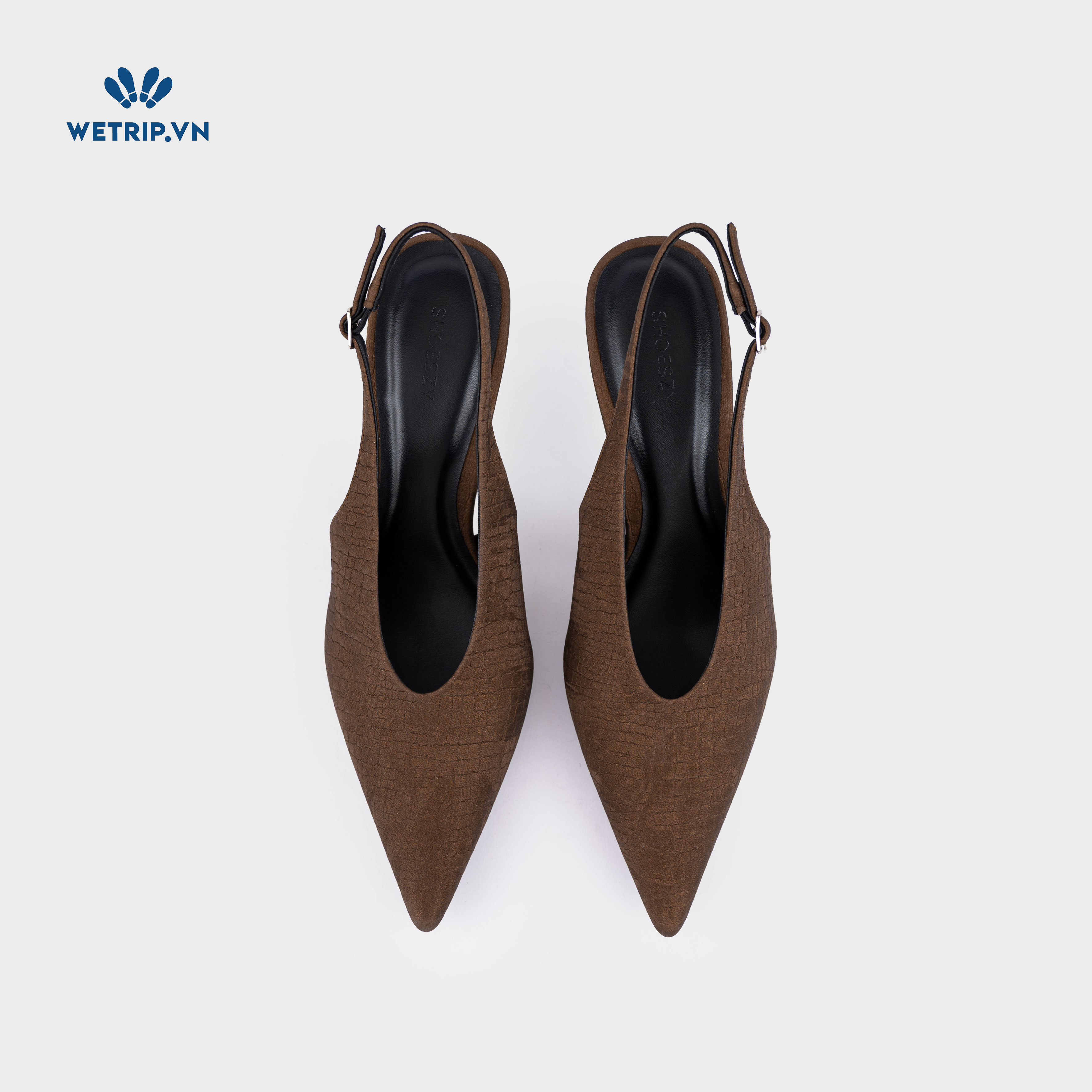Americano Shoeszy -Slingback cao gót (7cm) màu nâu