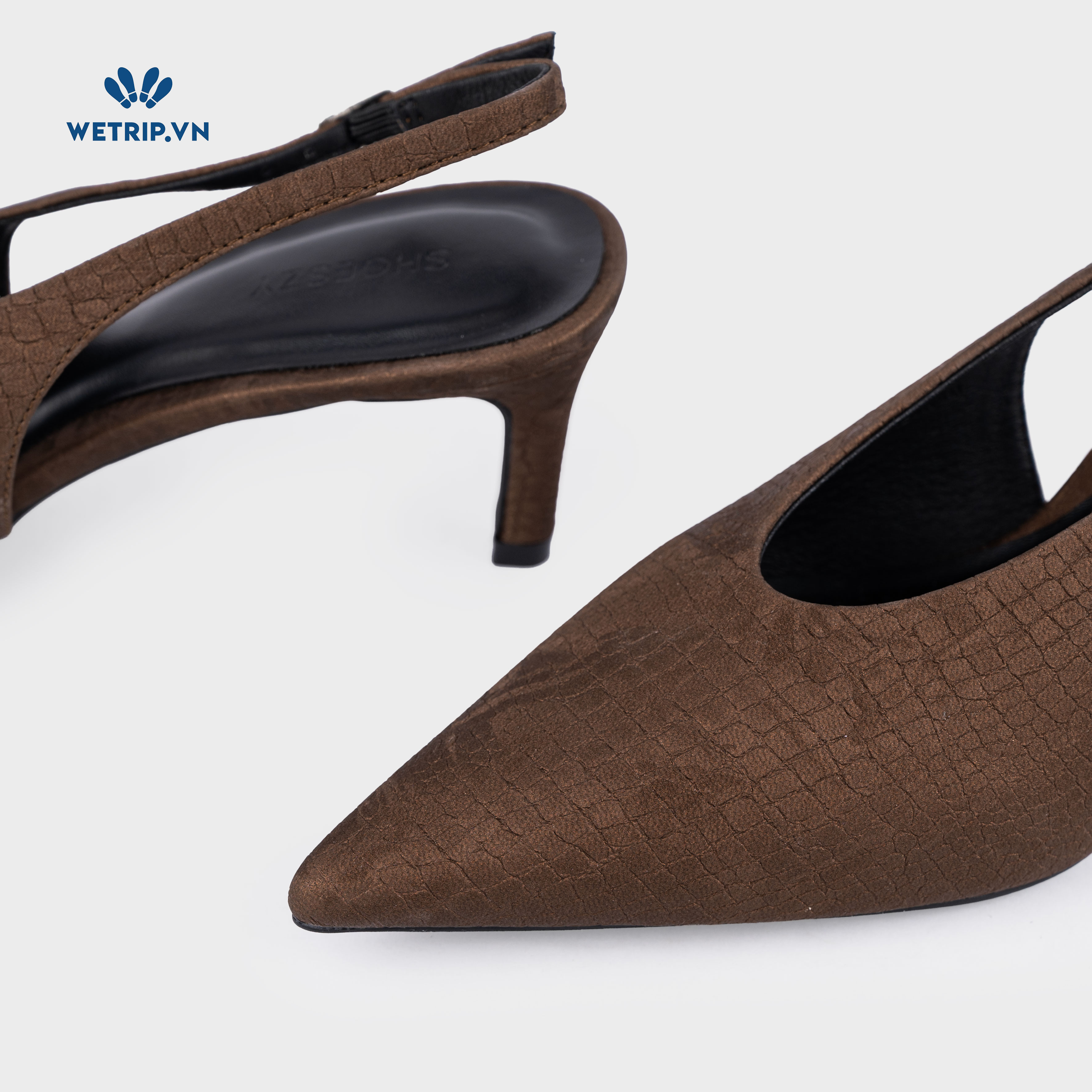 Americano Shoeszy -Slingback cao gót (7cm) màu nâu