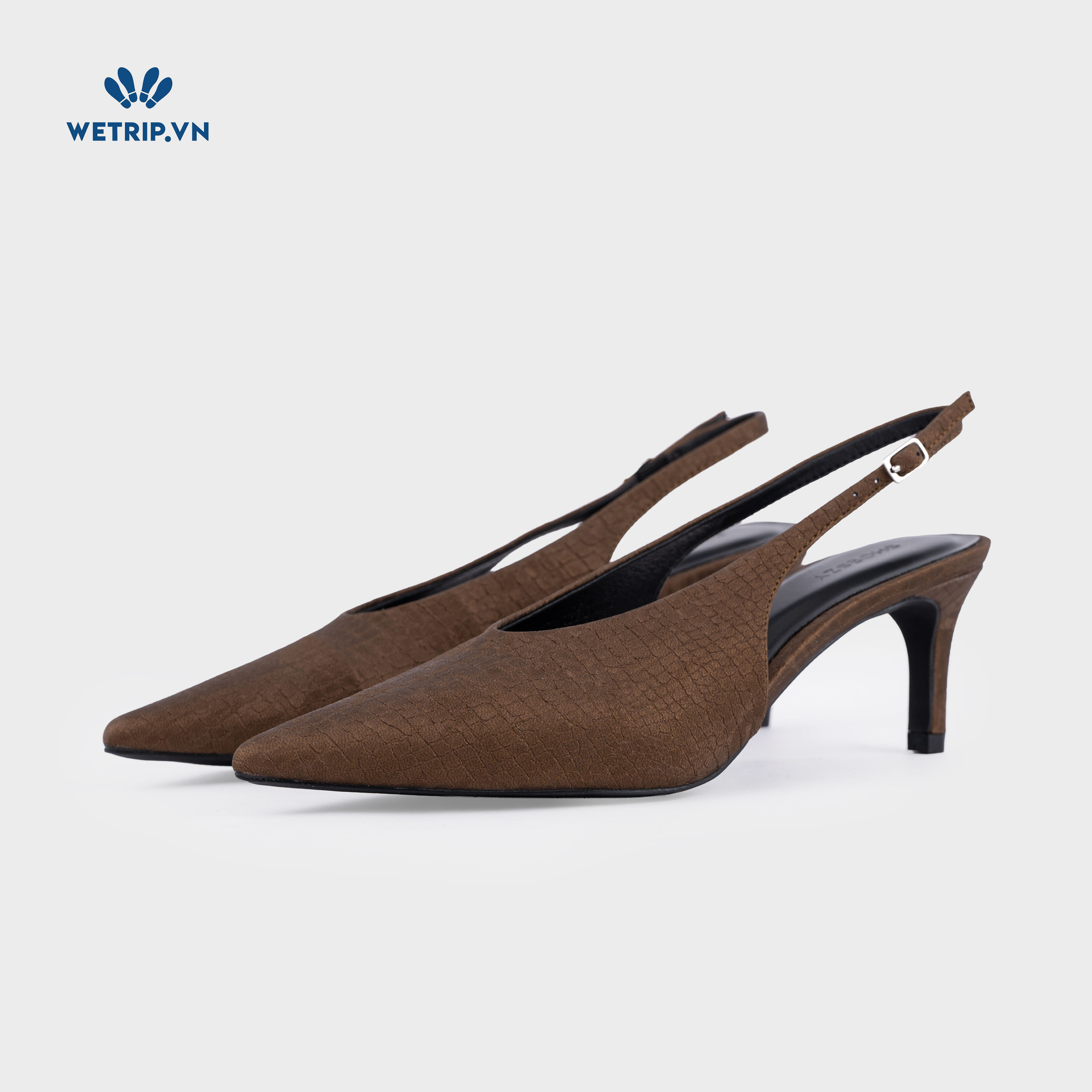 Americano Shoeszy -Slingback cao gót (7cm) màu nâu