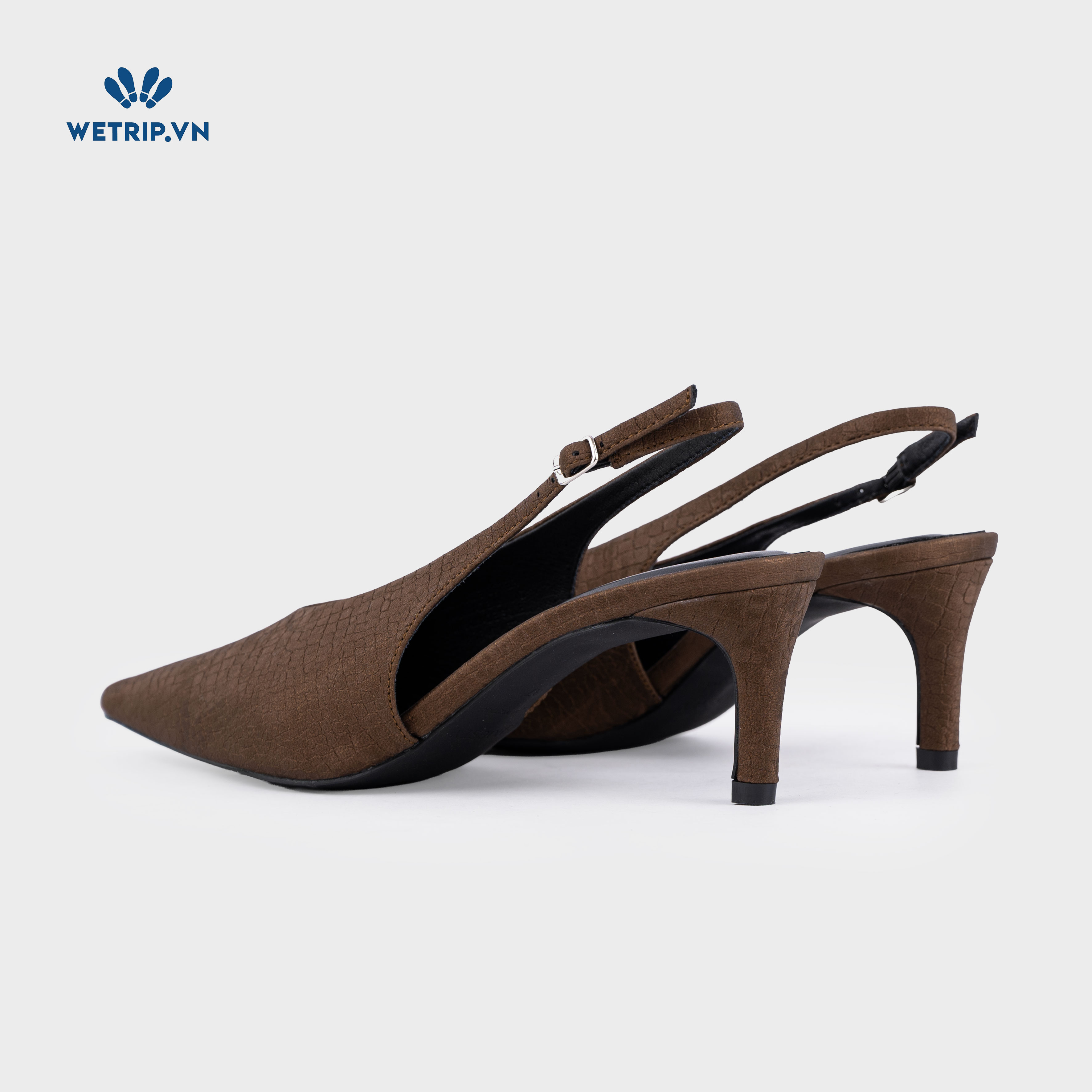 Americano Shoeszy -Slingback cao gót (7cm) màu nâu