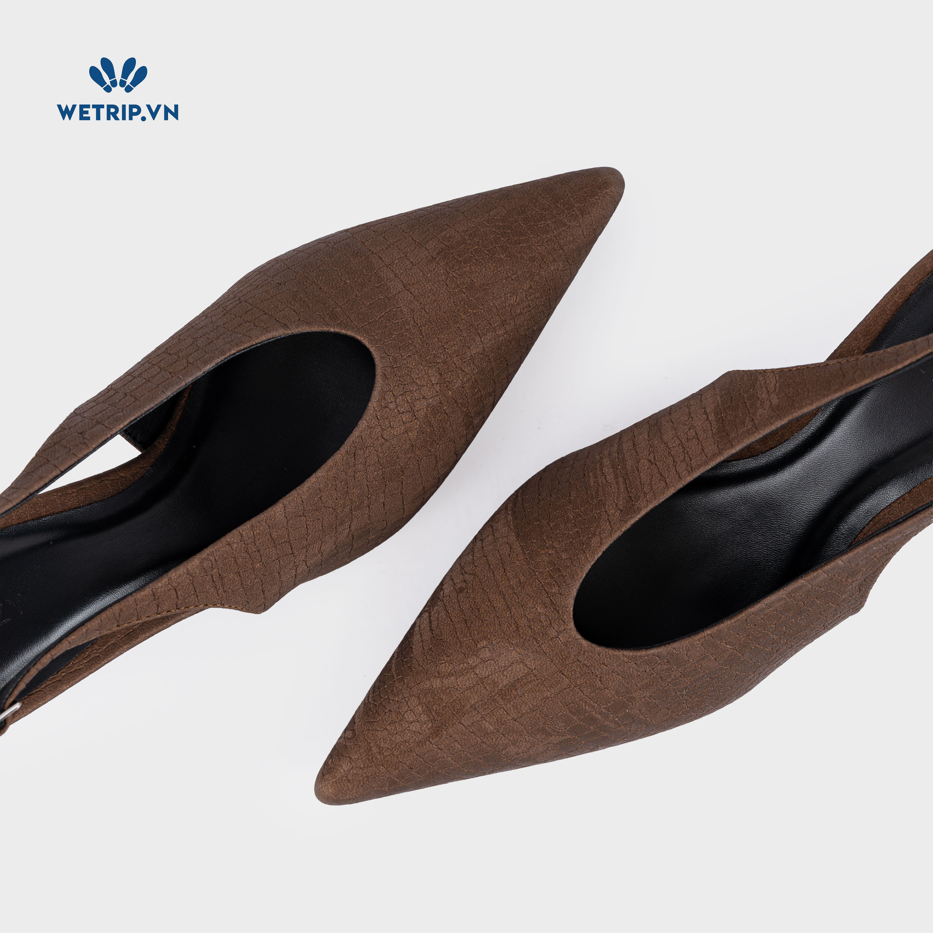 Americano Shoeszy -Slingback cao gót (7cm) màu nâu