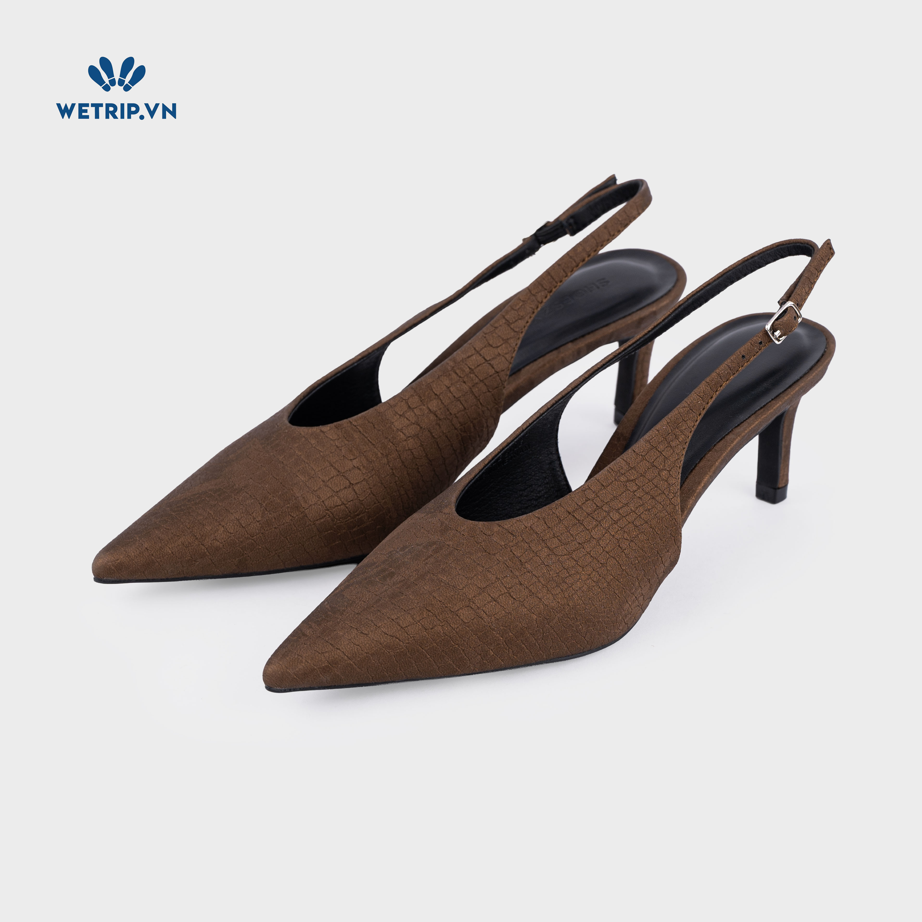 Americano Shoeszy -Slingback cao gót (7cm) màu nâu
