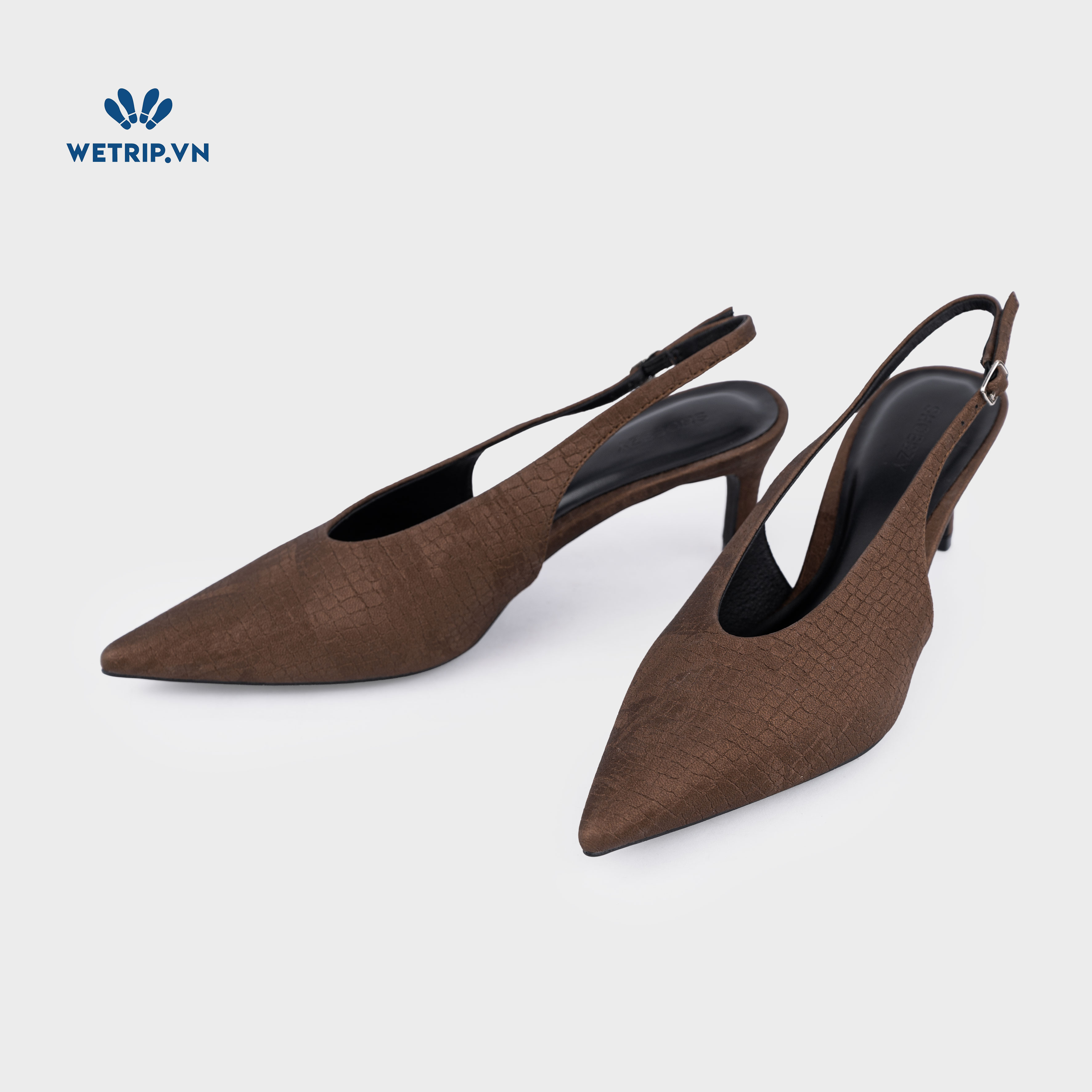 Americano Shoeszy -Slingback cao gót (7cm) màu nâu