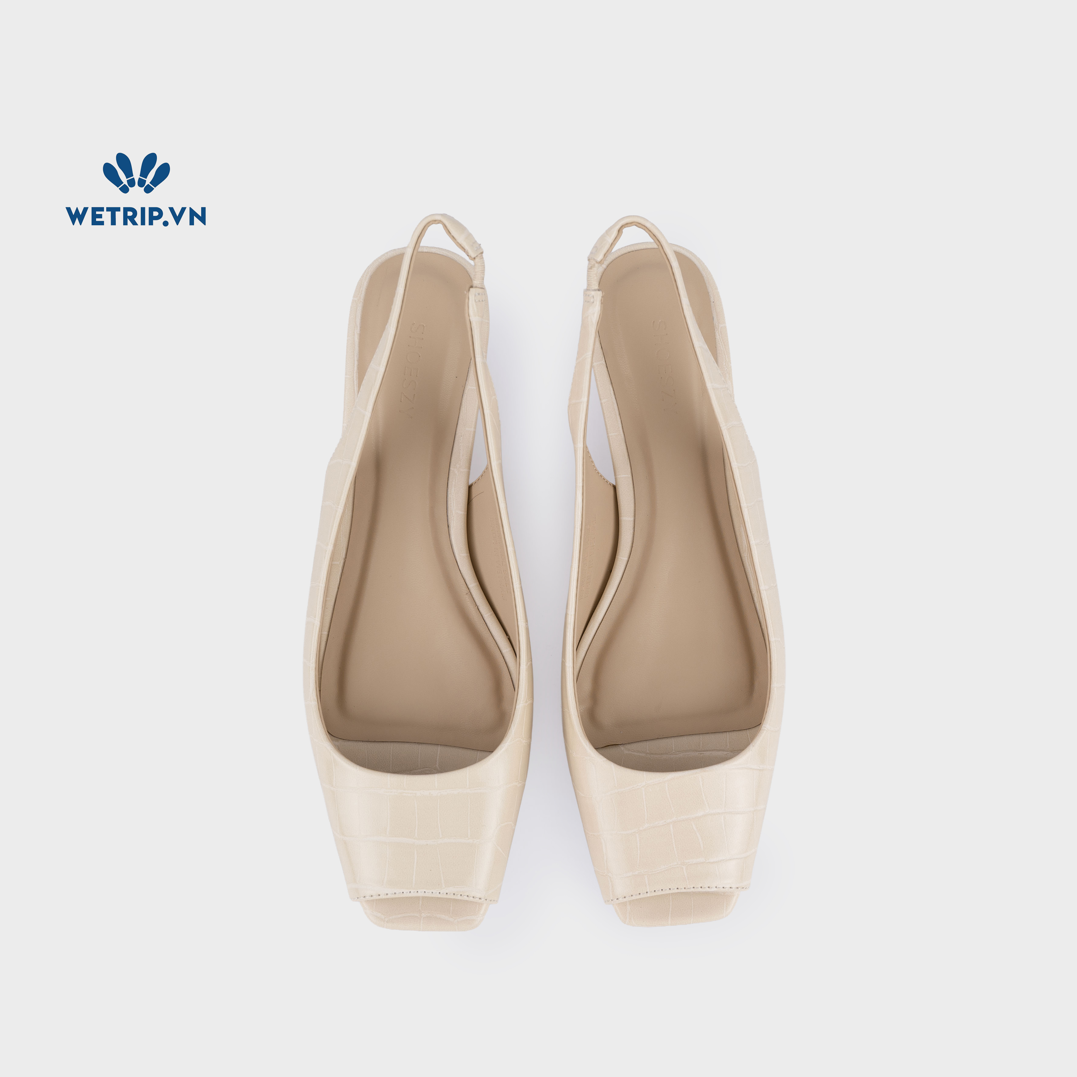 Capuchino Shoeszy sandal hở műi cao gót (4cm) màu kem