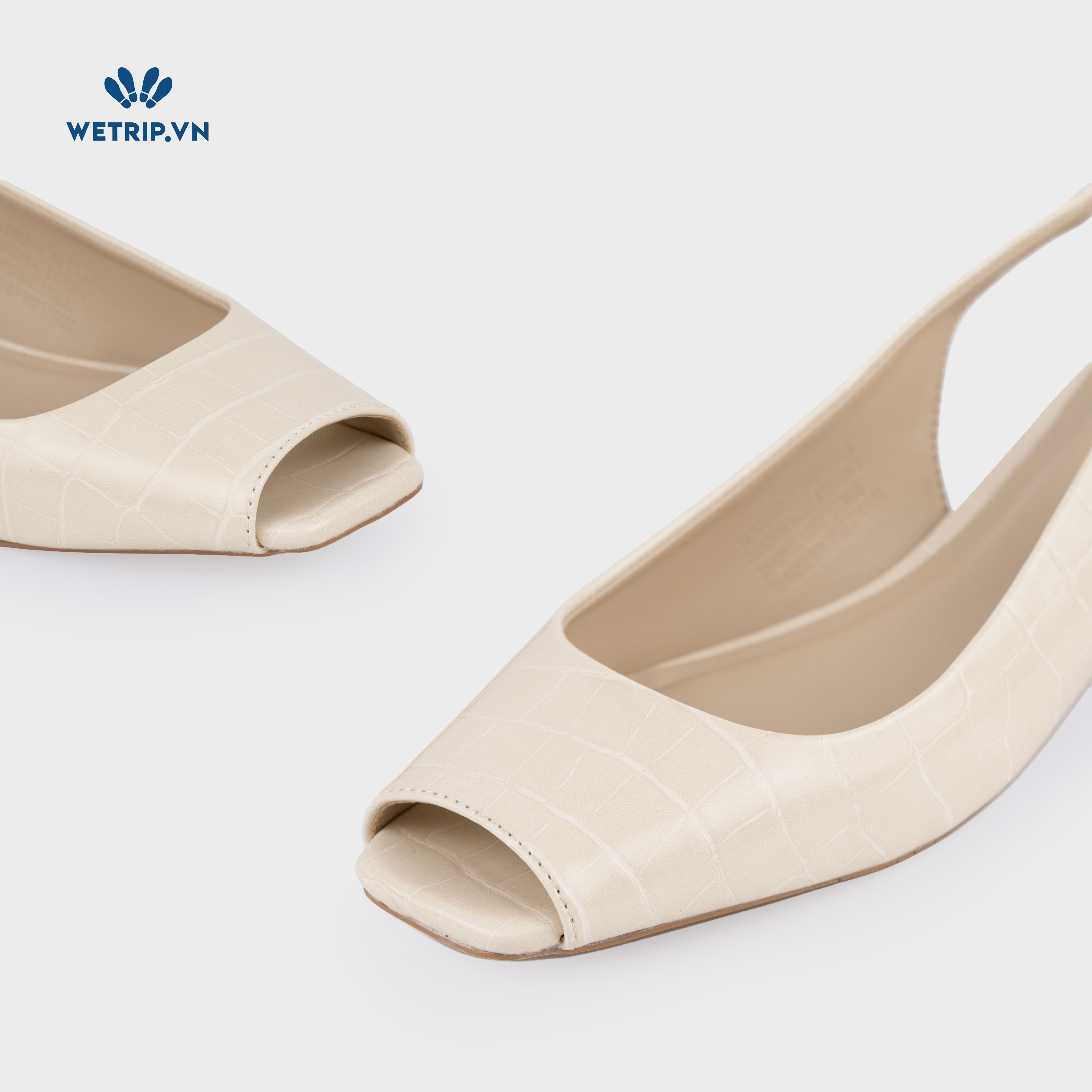 Capuchino Shoeszy sandal hở műi cao gót (4cm) màu kem