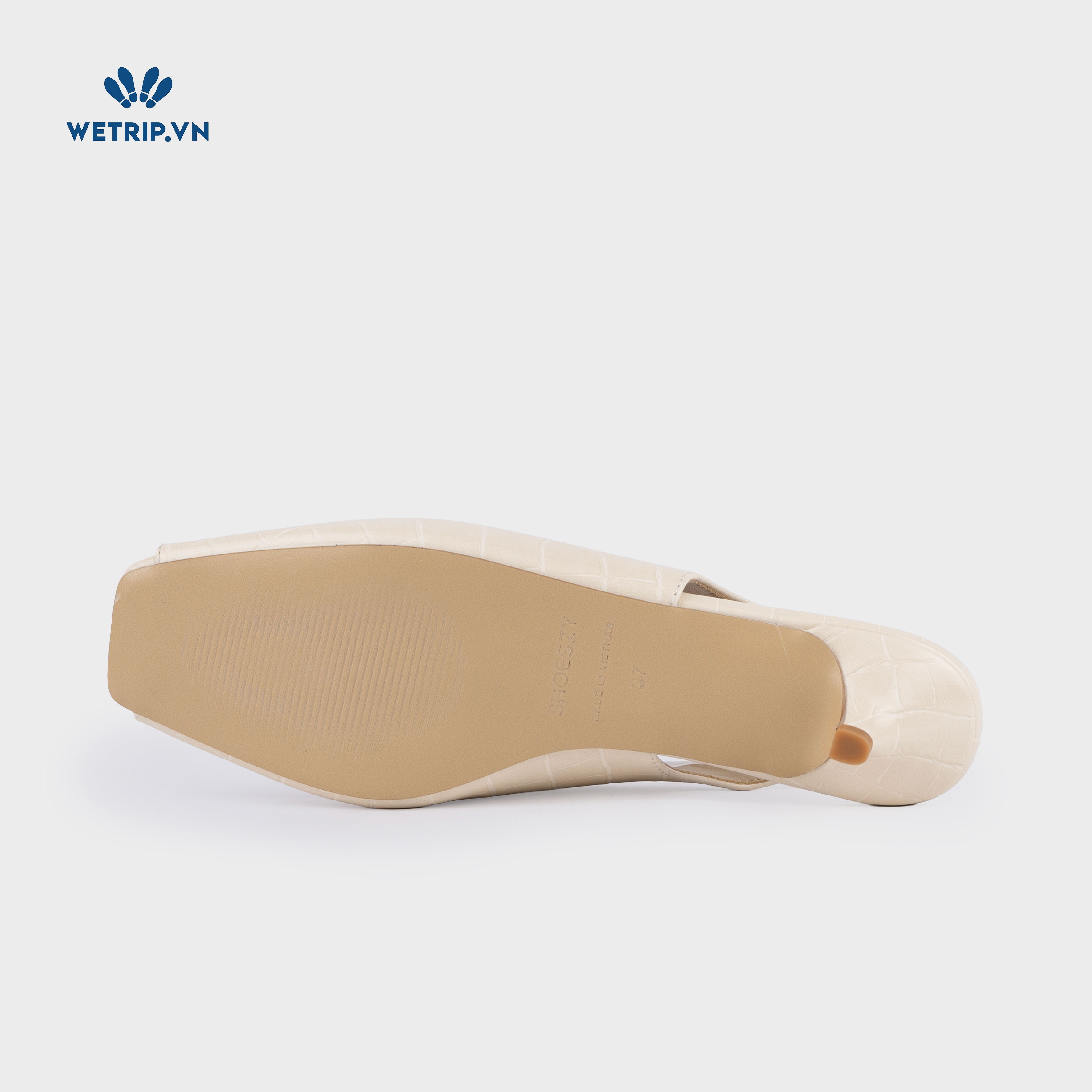 Capuchino Shoeszy sandal hở műi cao gót (4cm) màu kem