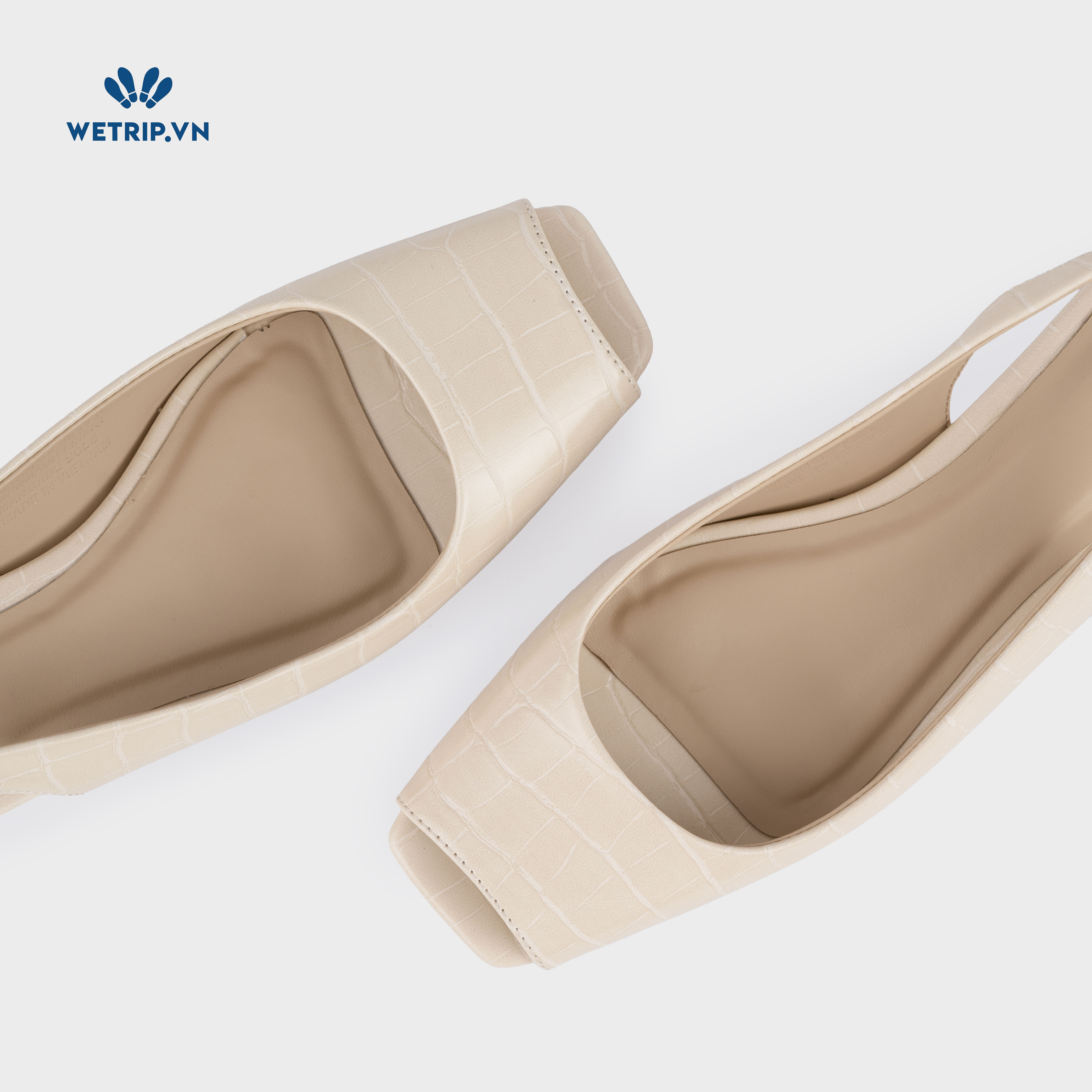 Capuchino Shoeszy sandal hở műi cao gót (4cm) màu kem
