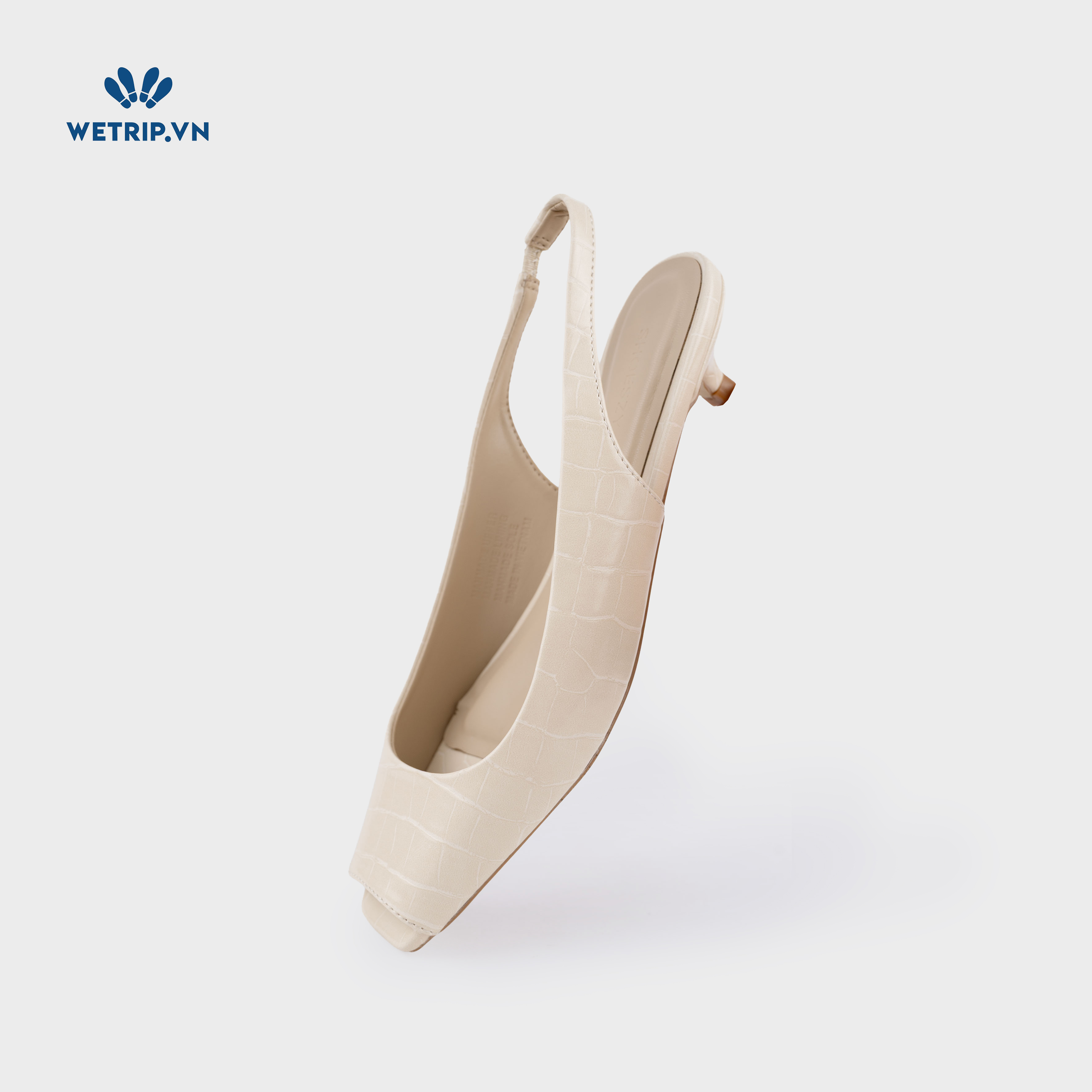 Capuchino Shoeszy sandal hở műi cao gót (4cm) màu kem