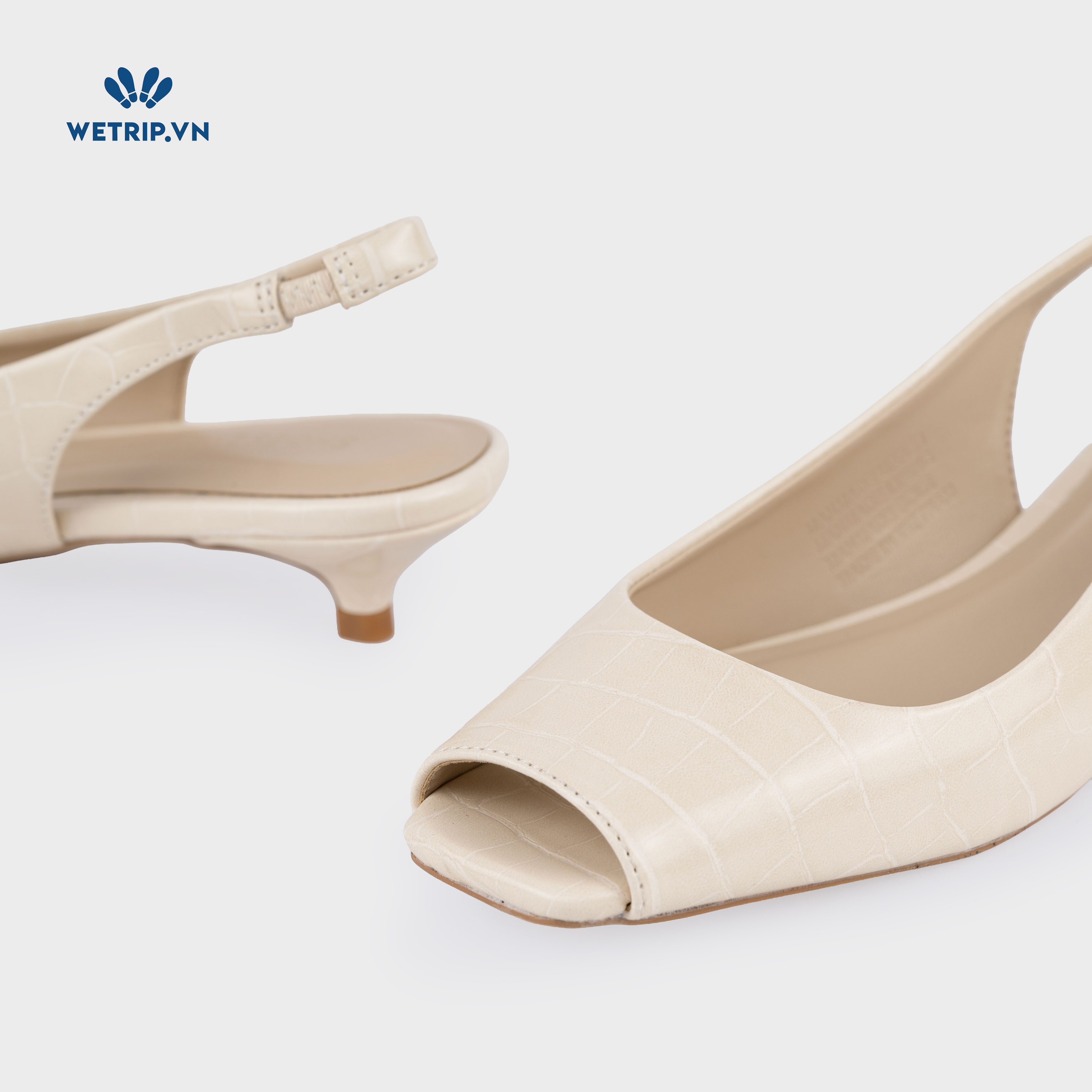 Capuchino Shoeszy sandal hở műi cao gót (4cm) màu kem
