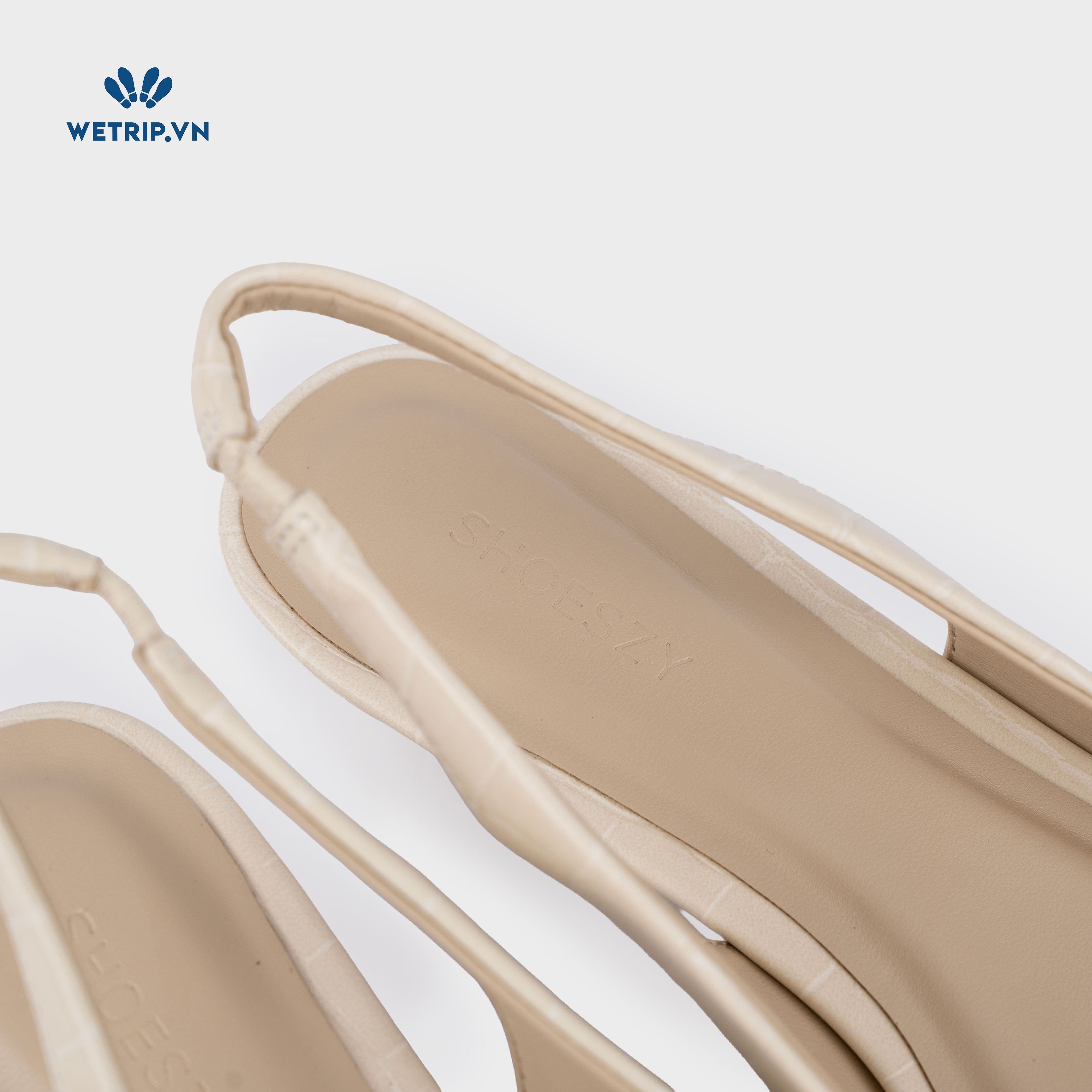 Capuchino Shoeszy sandal hở műi cao gót (4cm) màu kem