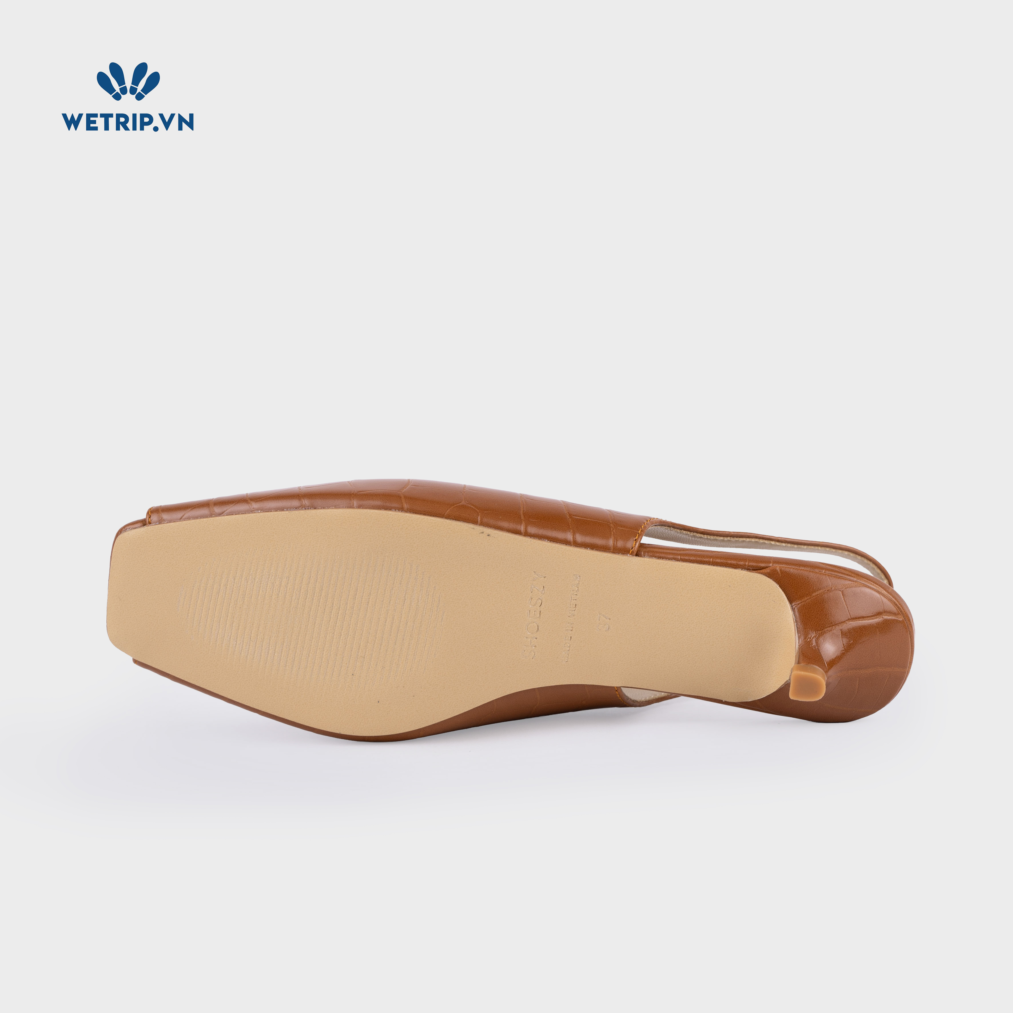 Capuchino Shoeszy sandal hở műi cao gót (4cm) màu nâu