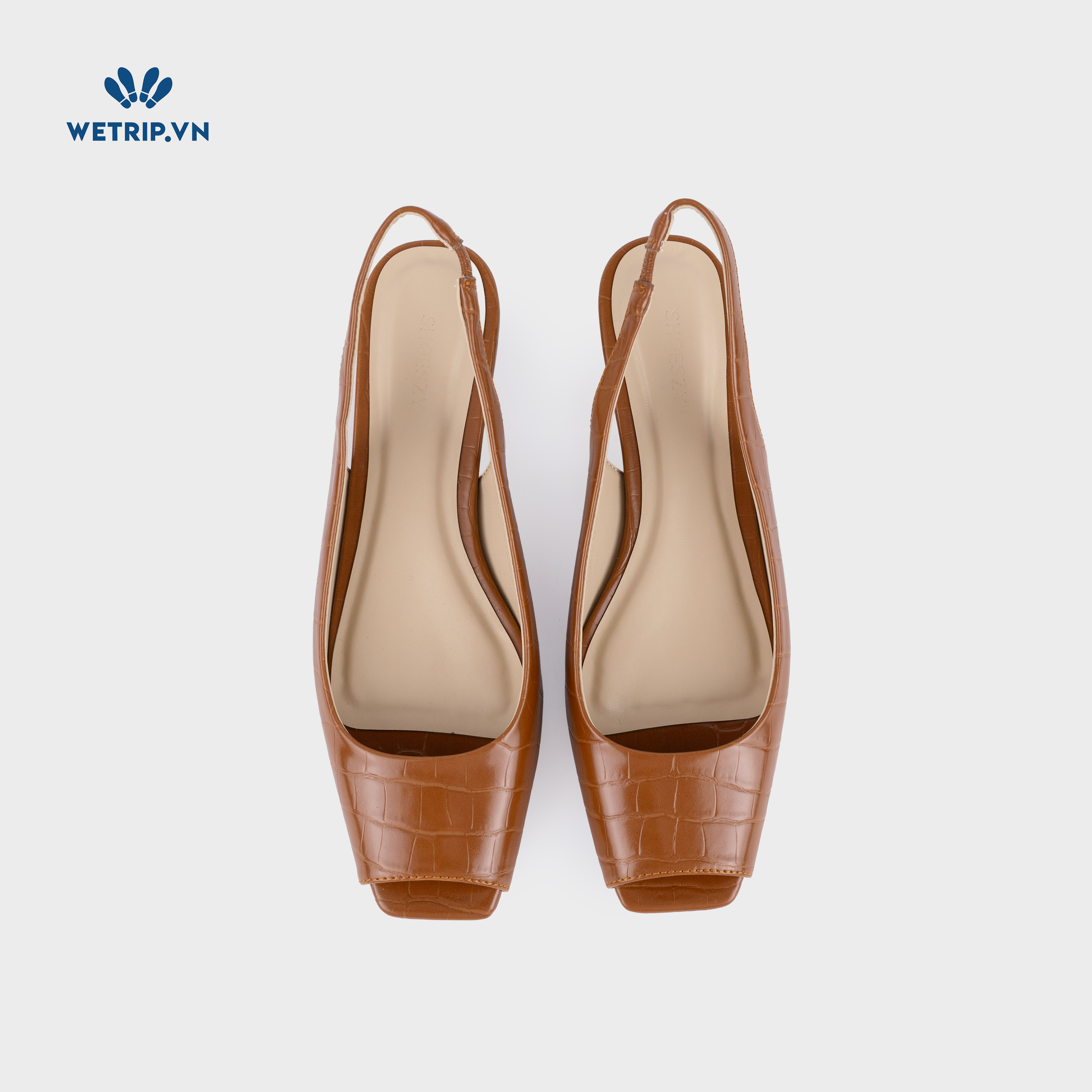 Capuchino Shoeszy sandal hở műi cao gót (4cm) màu nâu