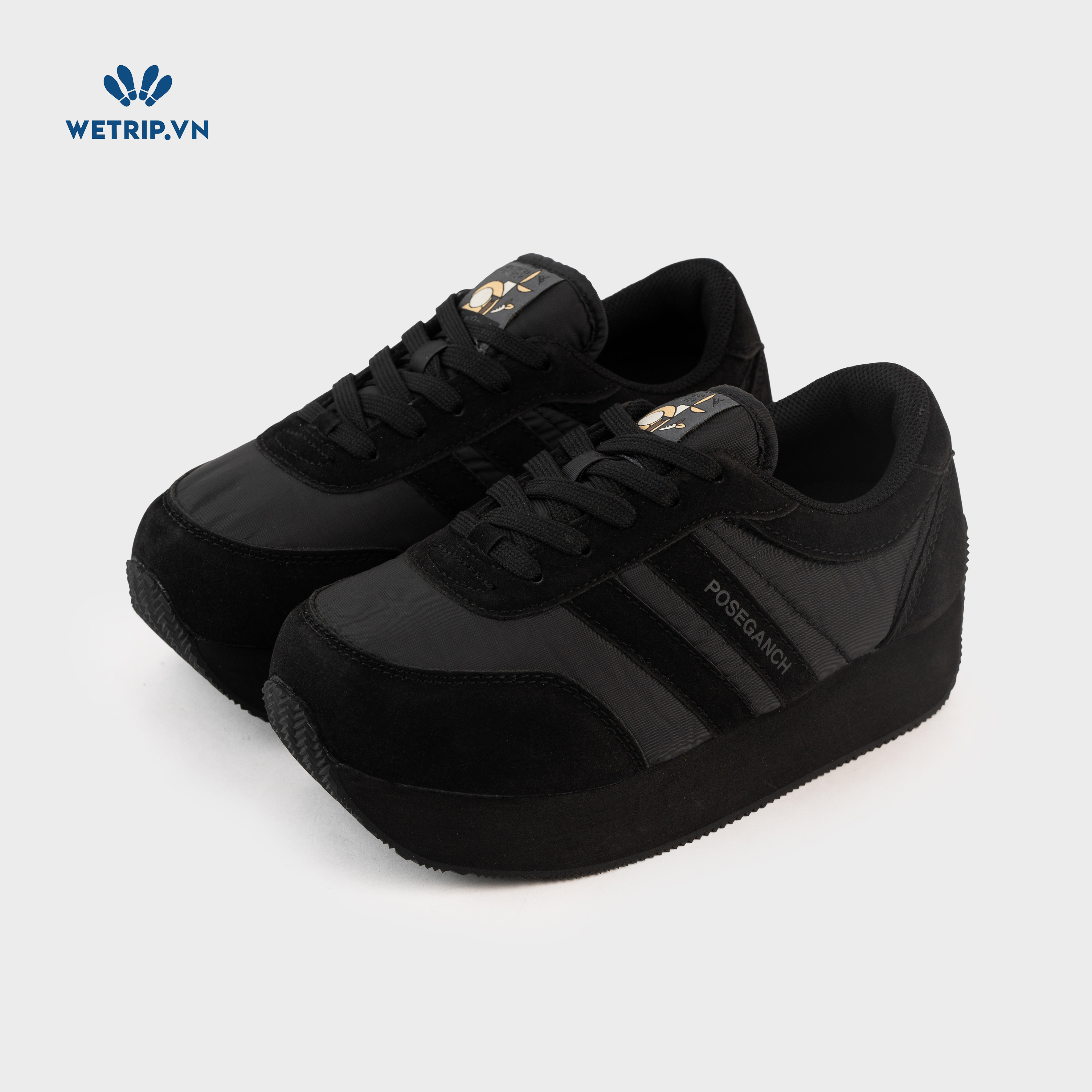 Sneaker Poseganch (Đen, vải phối da lộn) Mã SN-PSG-010-A