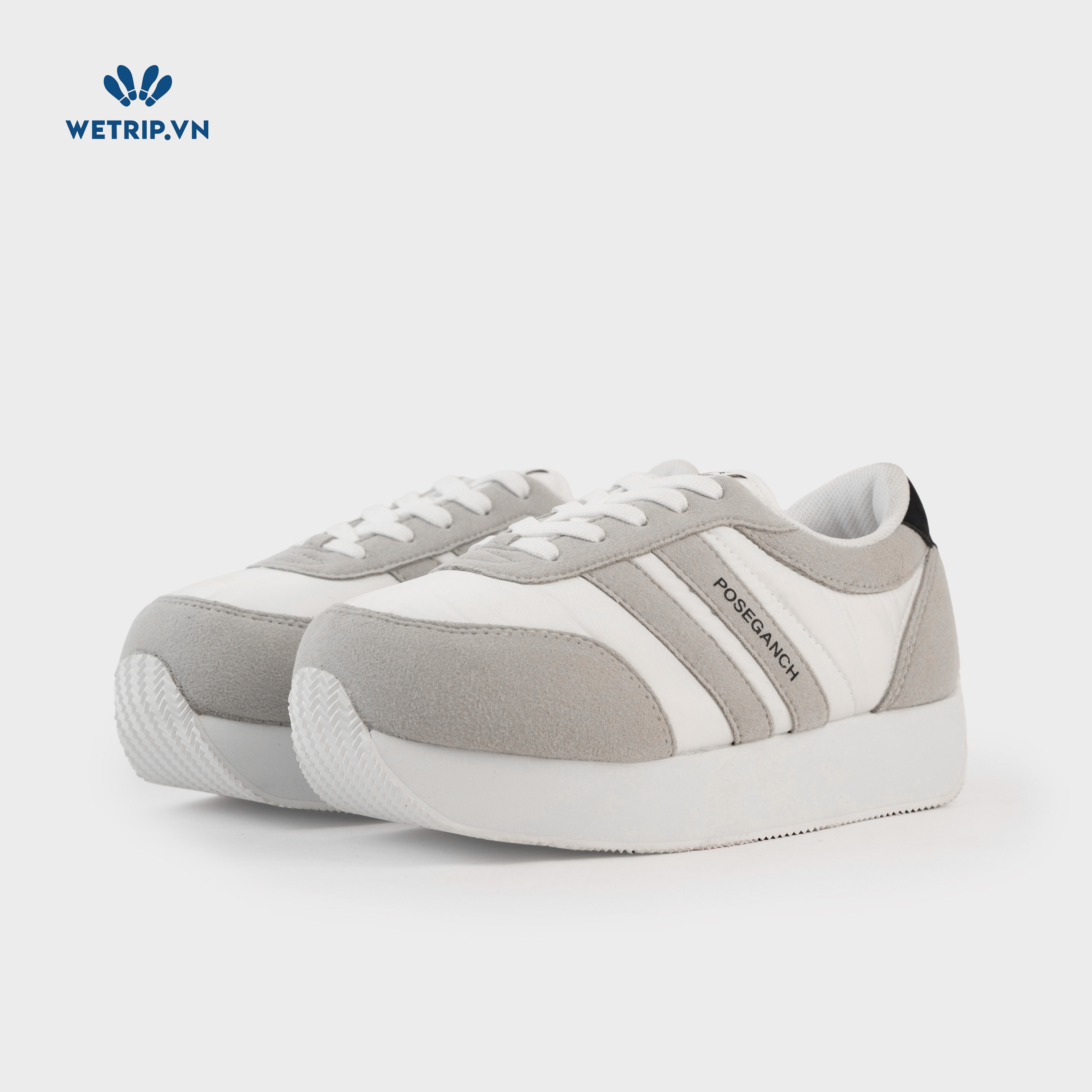 Sneaker Poseganch (Trắng phối xám, vải phối da lộn) Mã SN-PSG-010-B