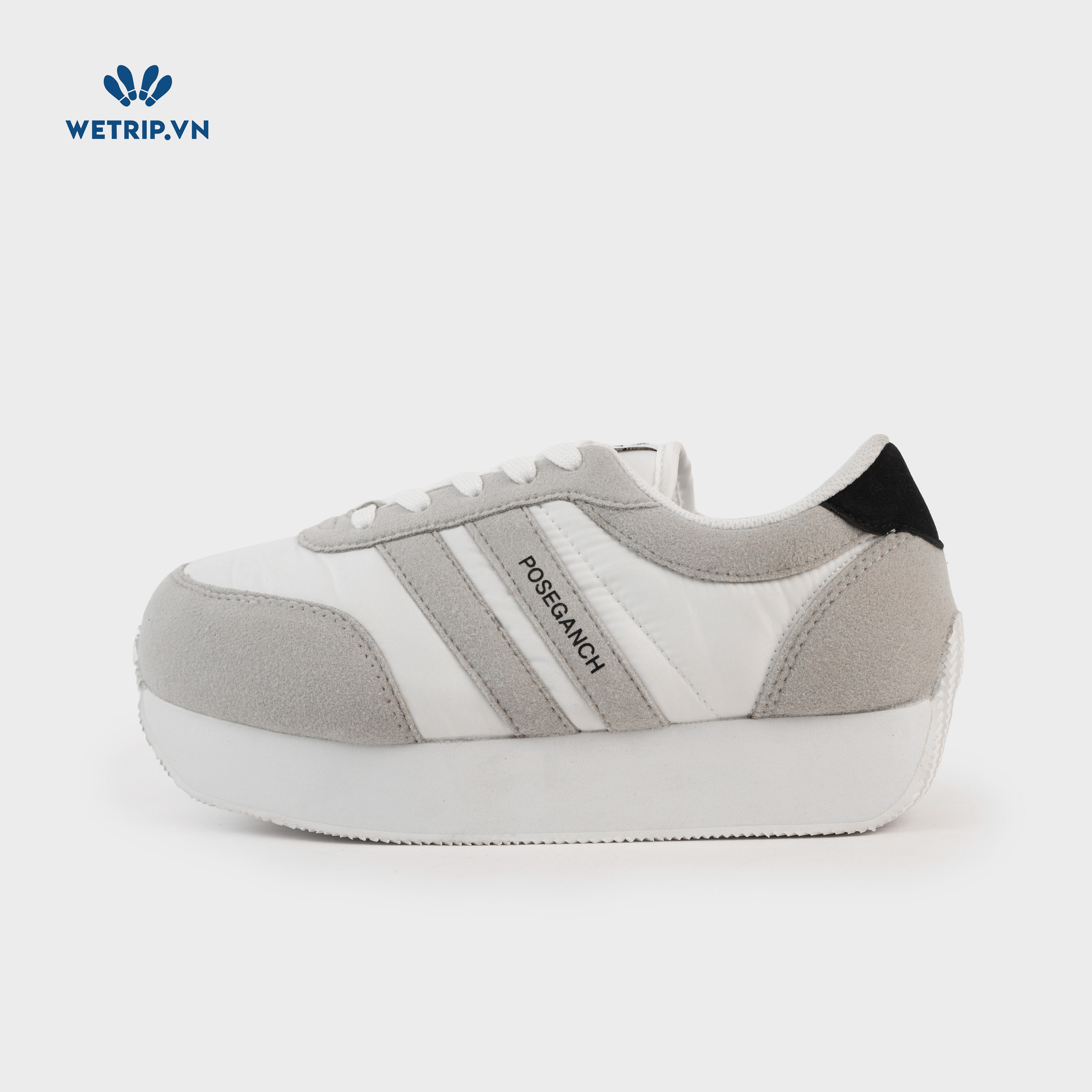 Sneaker Poseganch (Trắng phối xám, vải phối da lộn) Mã SN-PSG-010-B