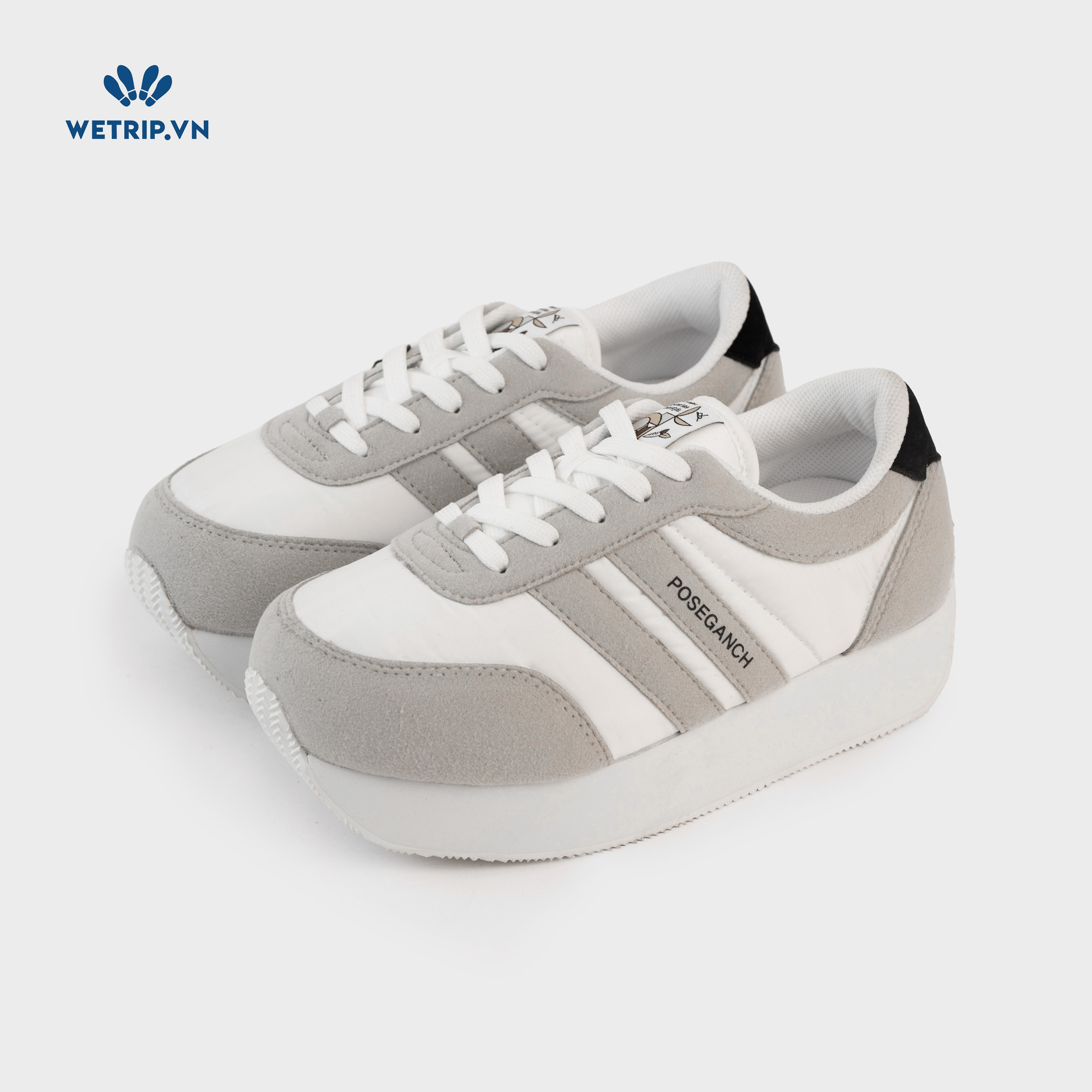 Sneaker Poseganch (Trắng phối xám, vải phối da lộn) Mã SN-PSG-010-B