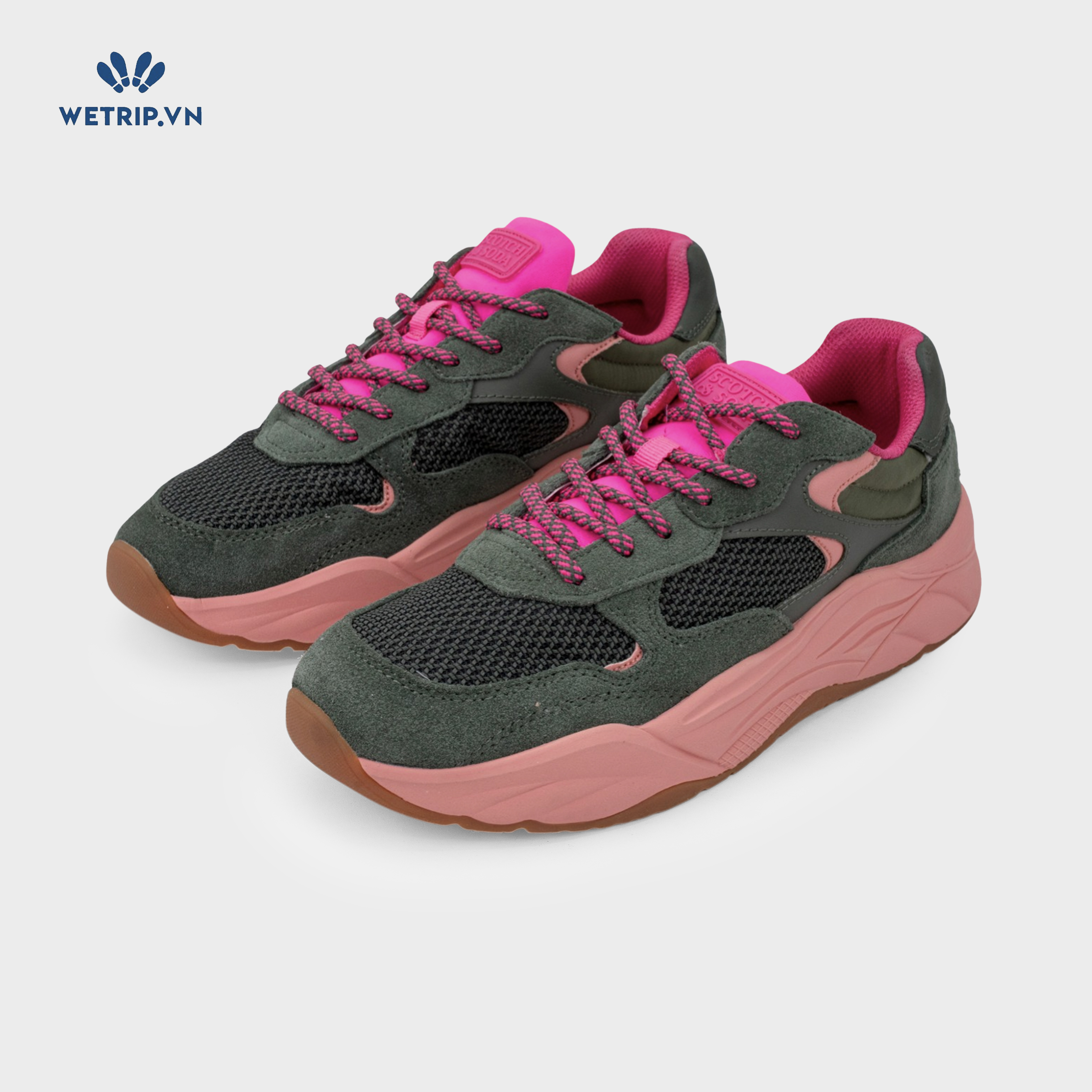 Sneaker Scotch & Soda (Da lộn xanh rêu phối lưới) Mã SN-SCO-002-B