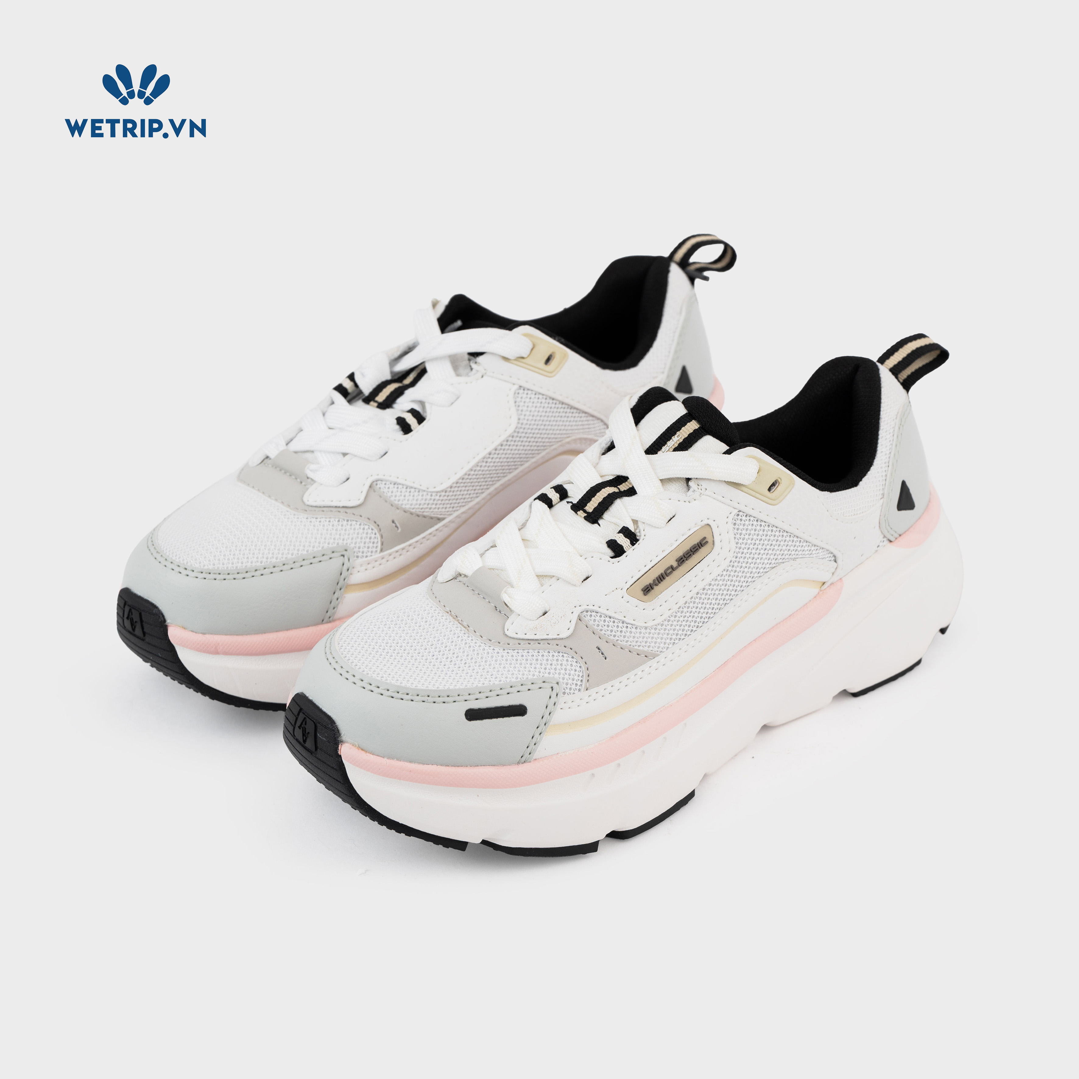 Sneakers Akiii Classic (Trắng phối xám, vạch hồng) Mã SN-AKCL-007-G