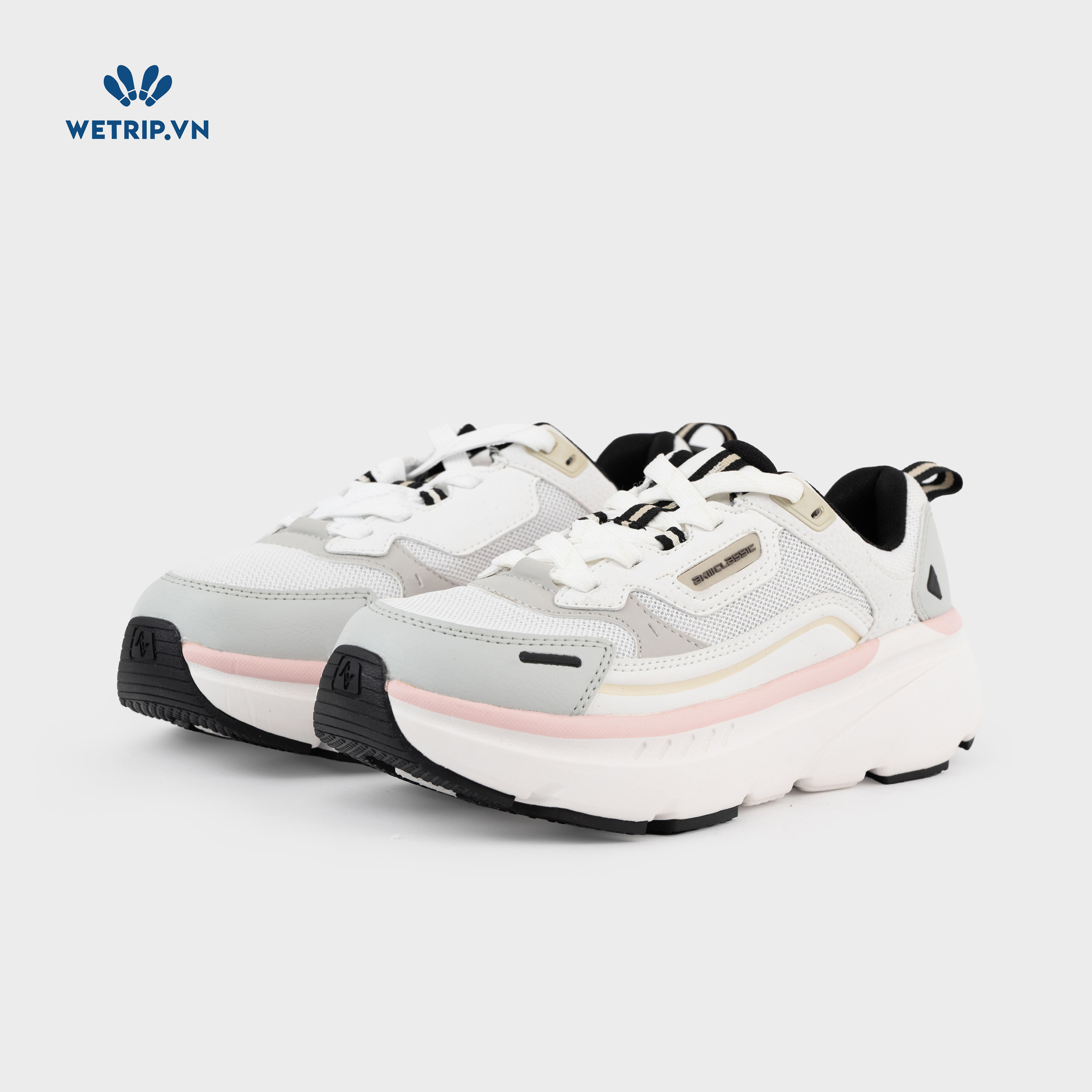 Sneakers Akiii Classic (Trắng phối xám, vạch hồng) Mã SN-AKCL-007-G