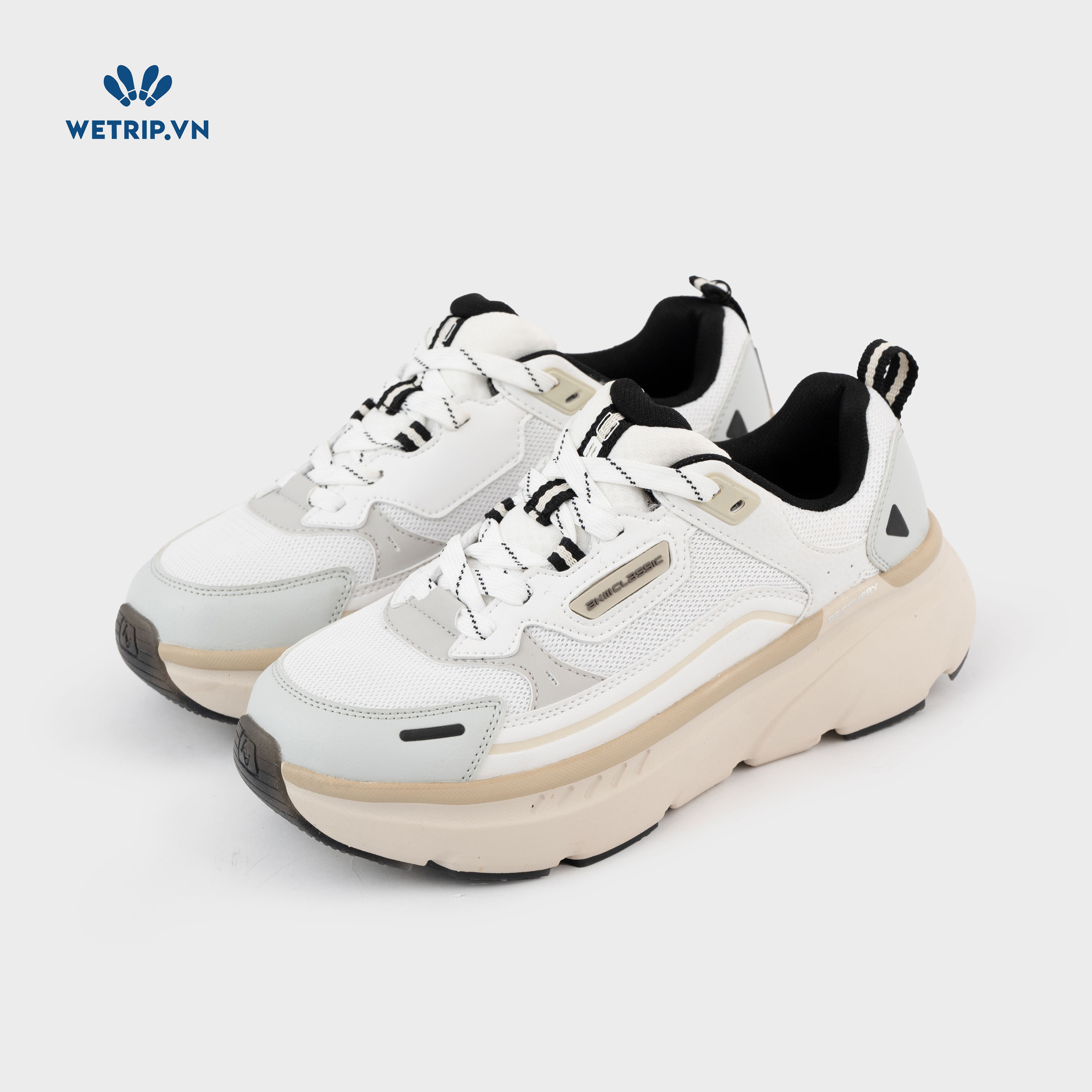 Sneakers Akiii Classic (Trắng phối xám, vạch vàng) Mã SN-AKCL-007-F