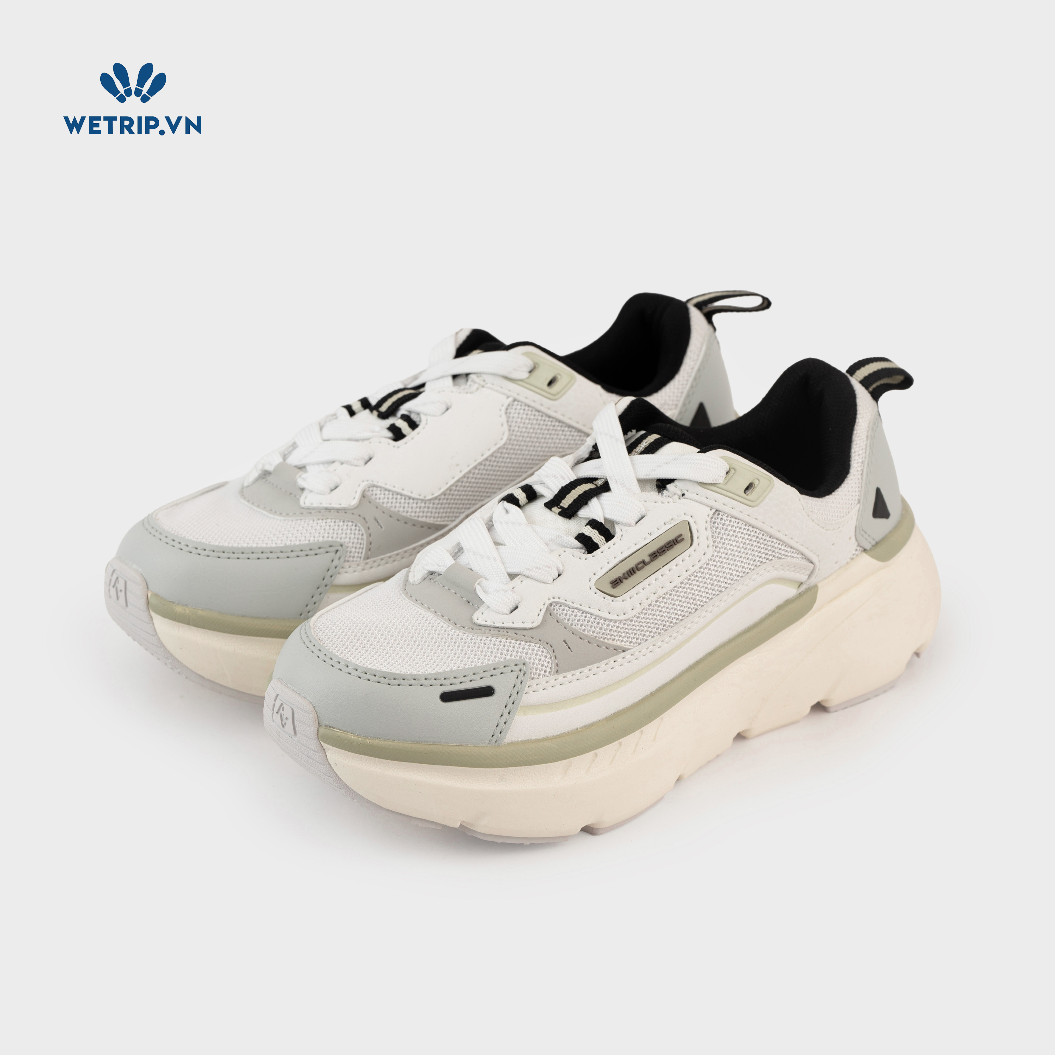 Sneakers Akiii Classic (Xám vạch xanh, mũi ghi) Mã SN-AKCL-007-O