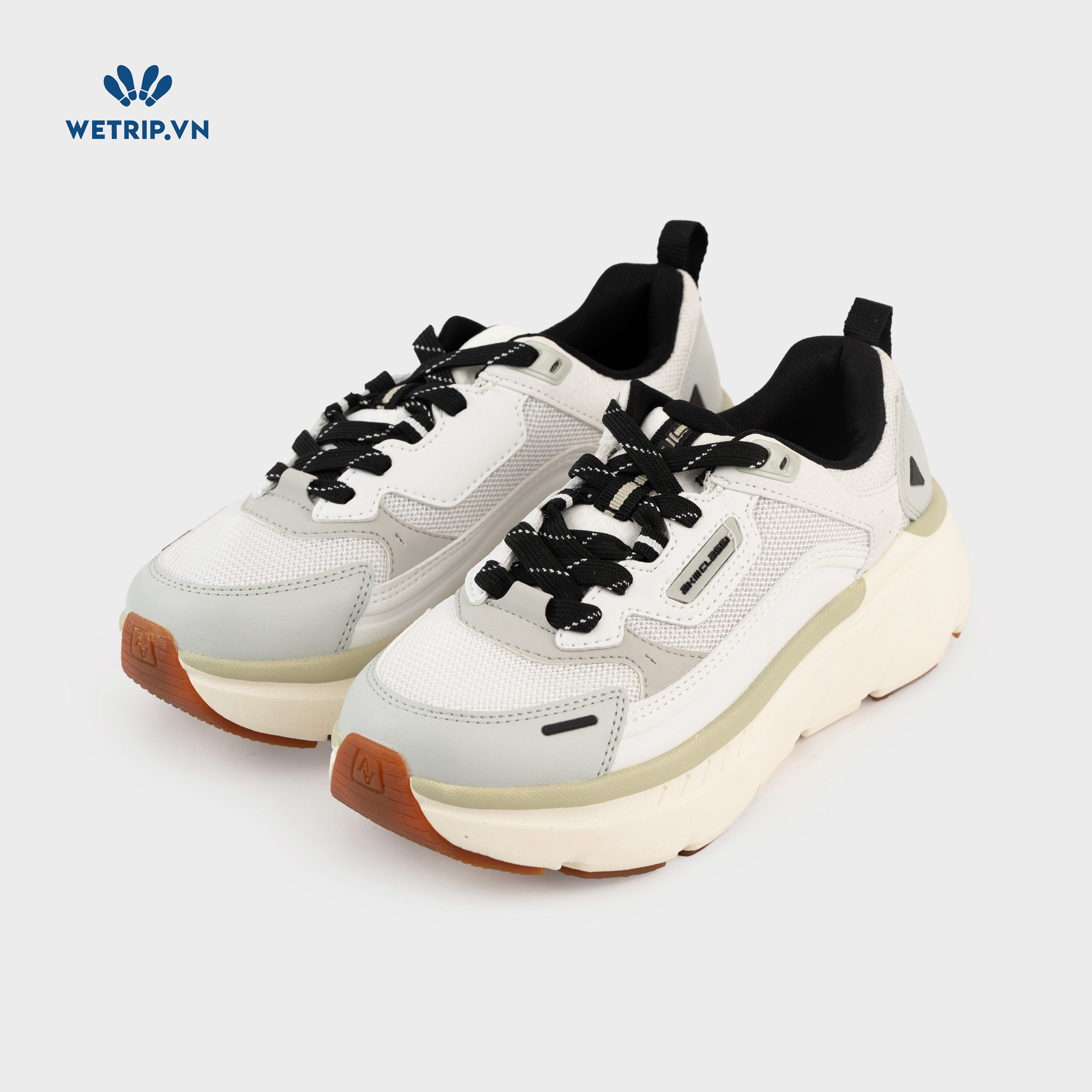 Sneakers Akiii Classic (Xám vạch xanh, mũi nâu) Mã SN-AKCL-007-N