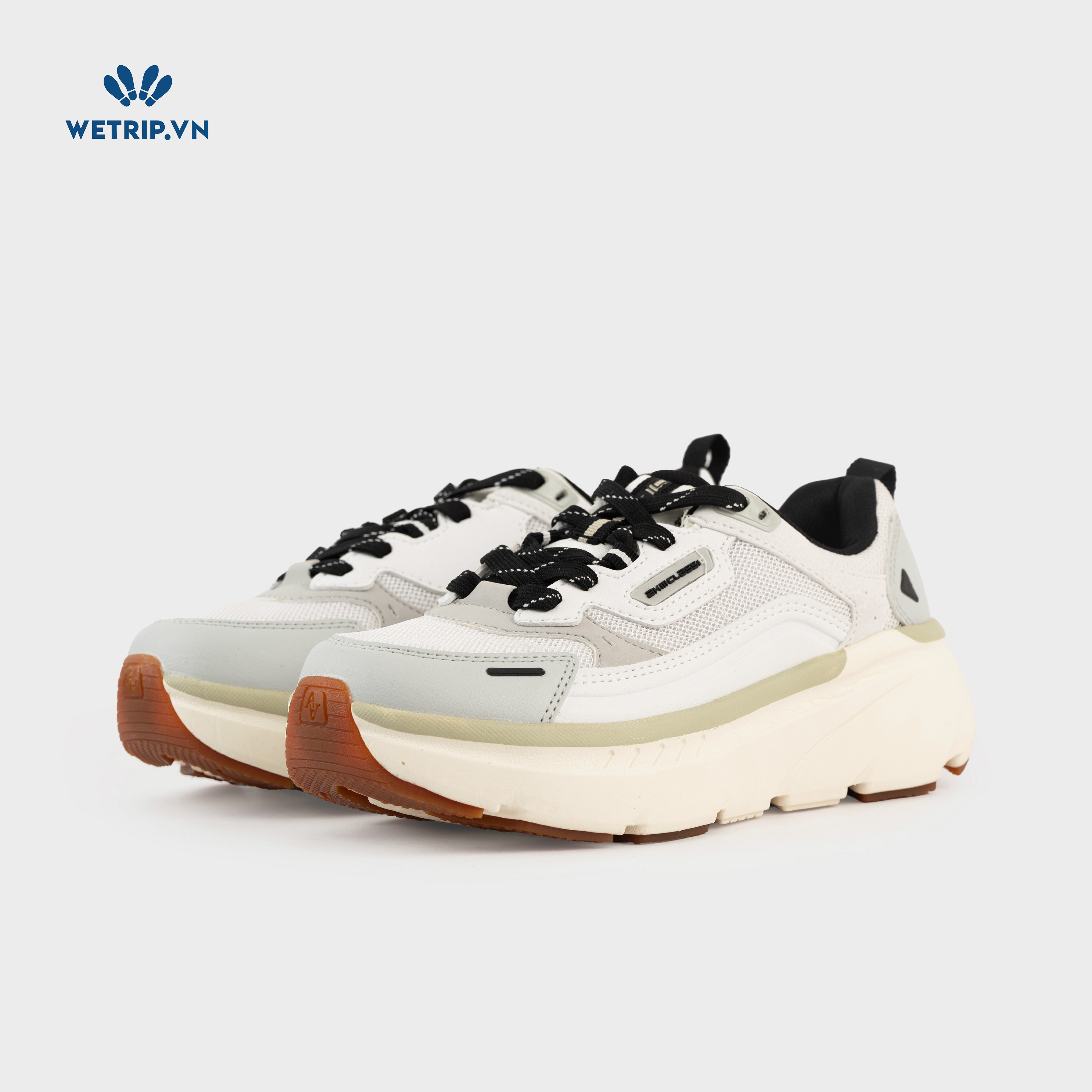 Sneakers Akiii Classic (Xám vạch xanh, mũi nâu) Mã SN-AKCL-007-N