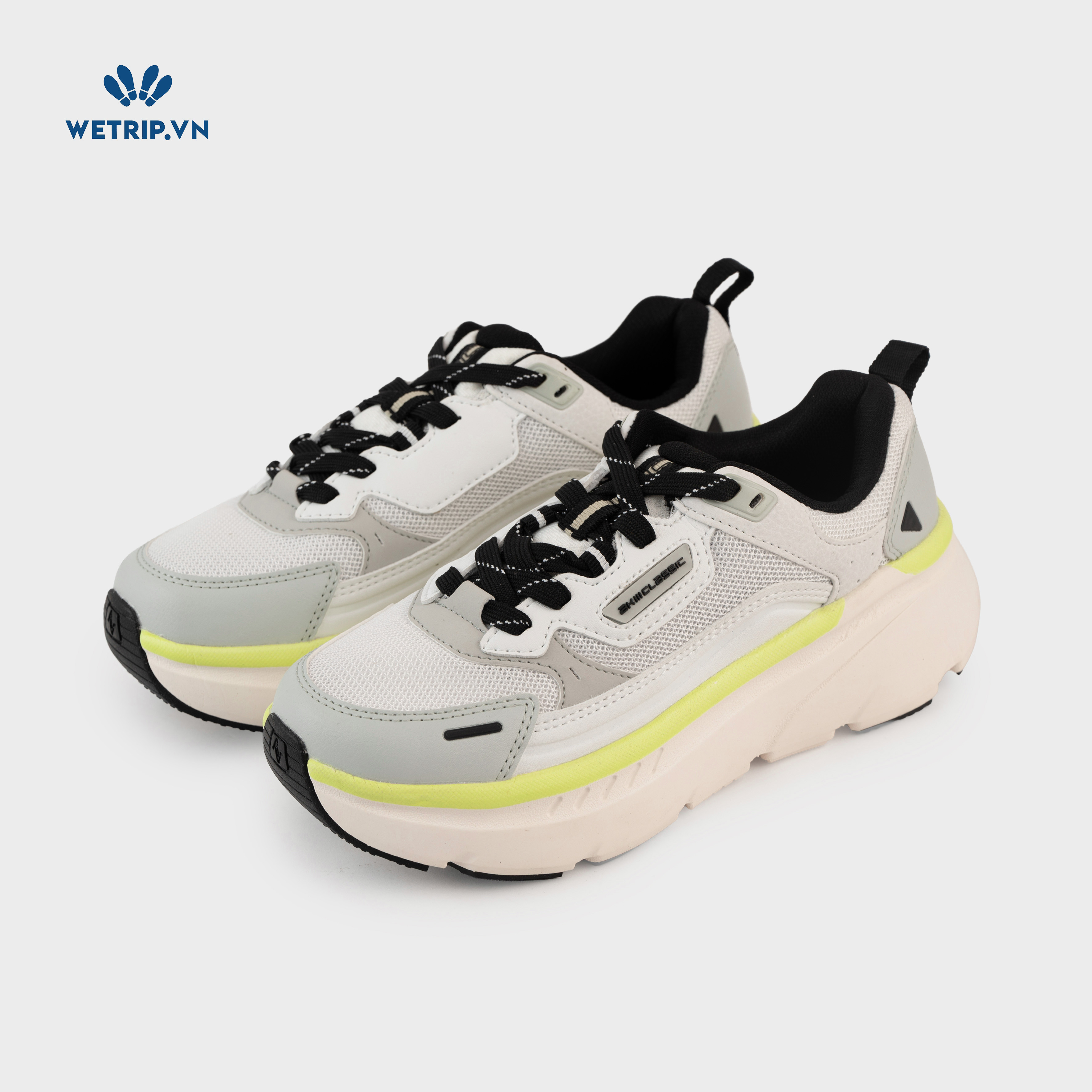 Sneakers Akiii Classic (Xám, viền vàng chanh) Mã SN-AKCL-007-I1