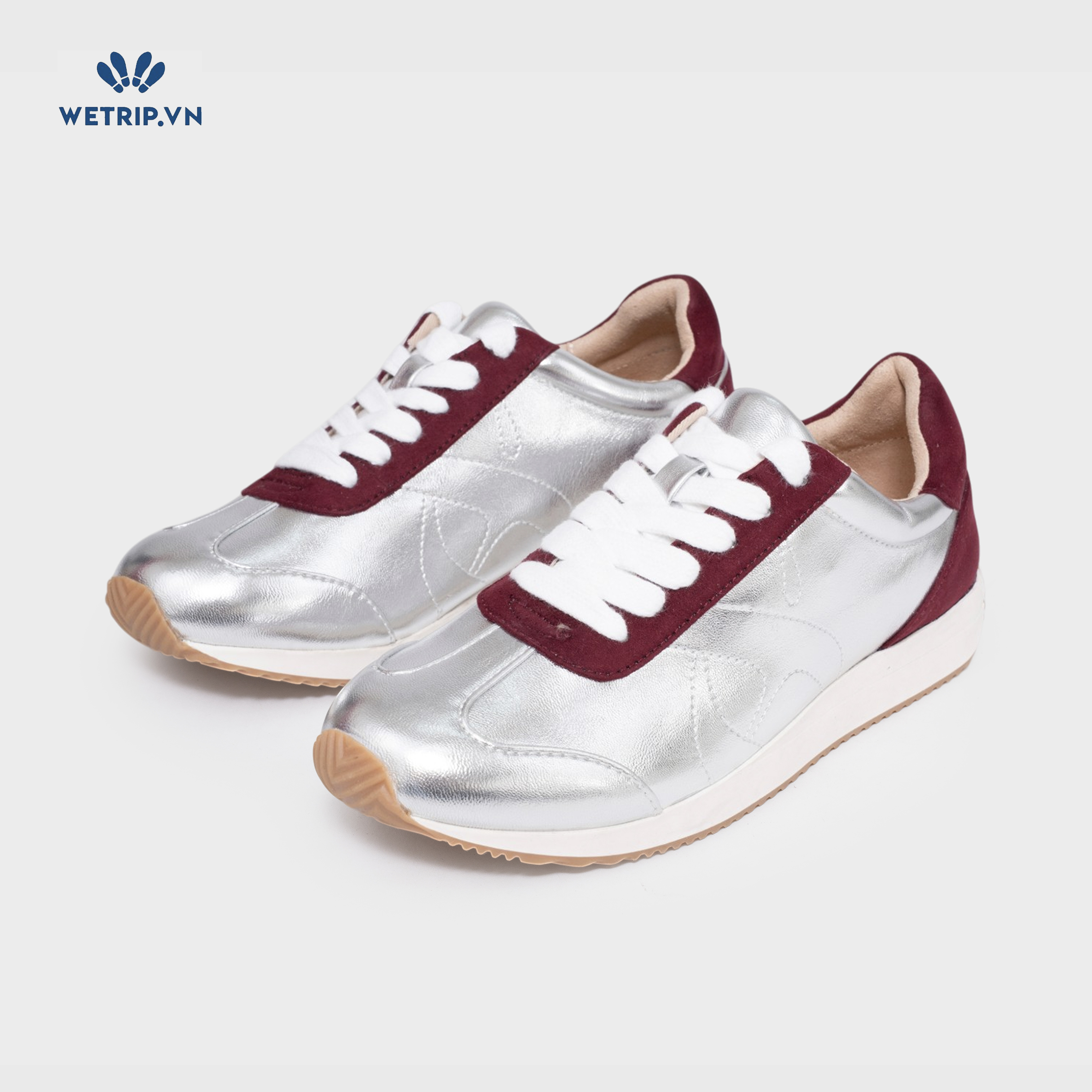 Sneakers Loft (da, bạc gót đỏ) Mã SN-LOFT-001-B