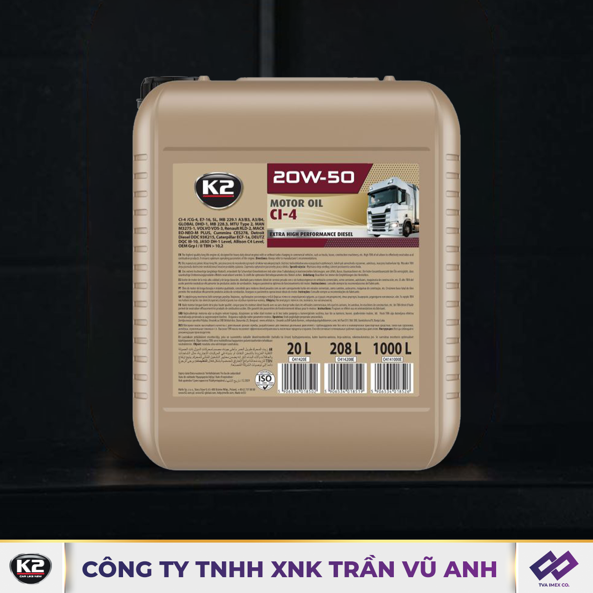 K2 MOTOR OIL 20W-50 CI-4 20L - NHỚT XE TẢI - K111