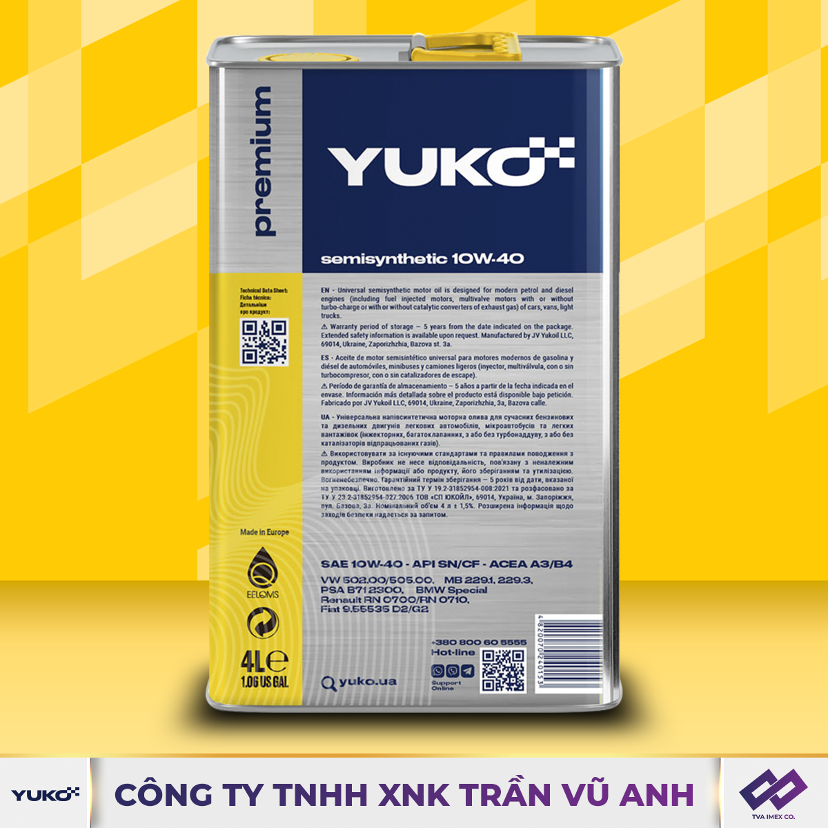 YUKO SEMISYNTHETIC 10W40 SN 4L