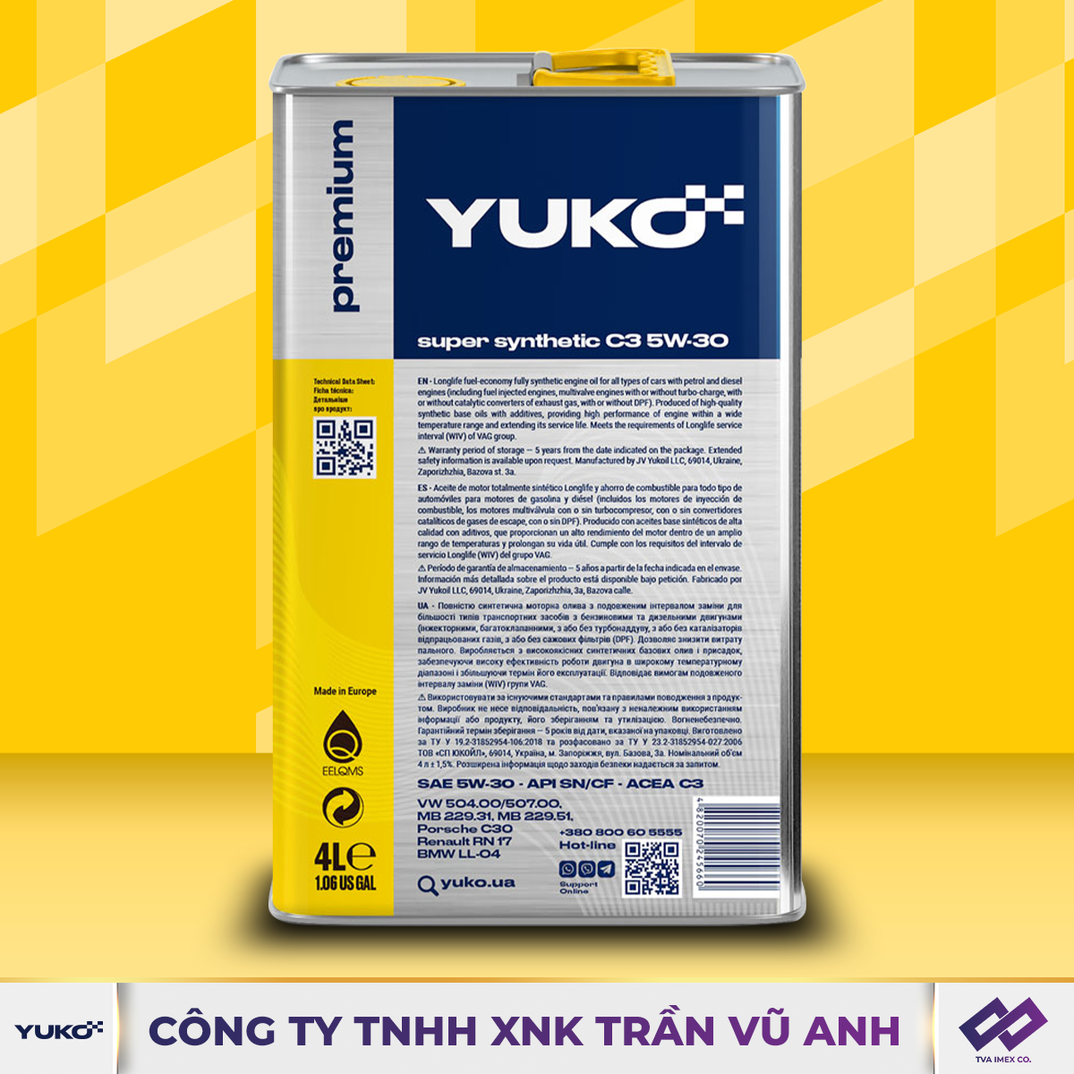 YUKO SUPER SYNTHETIC C3 5W30 SN 4L